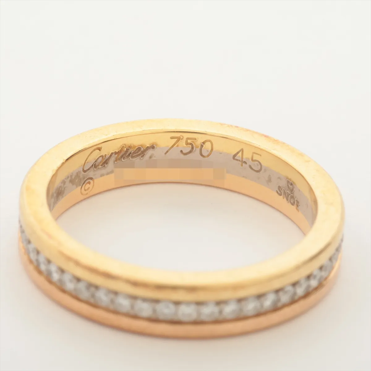 Vendôme Louis Cartier Three-Color Diamond Ring 750 (YG x PG x WG) 3.6g 45 OC7161 (Engraving — view 3