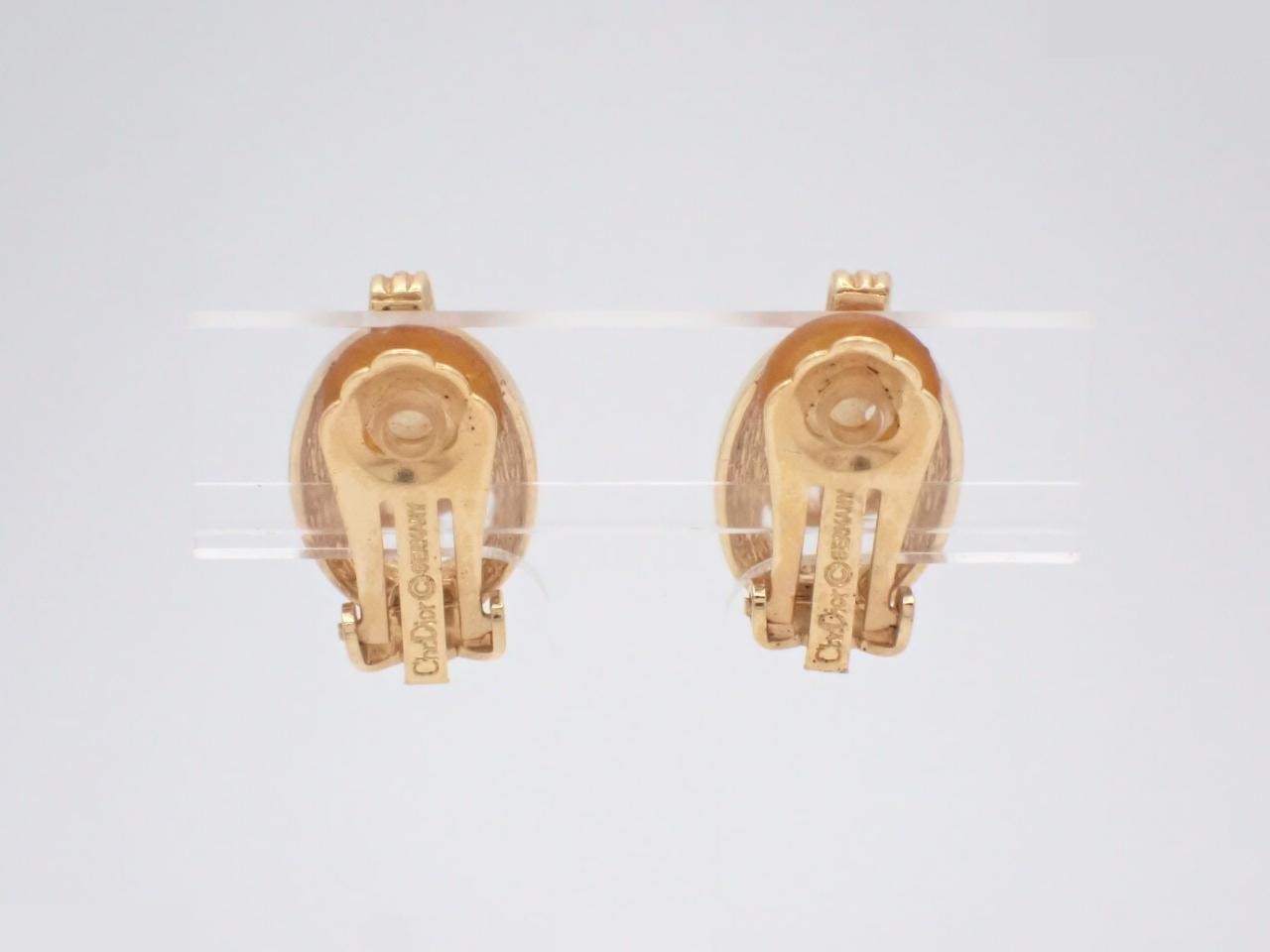 CD Logo Rhinestone Oval Earrings, Gold — view 2