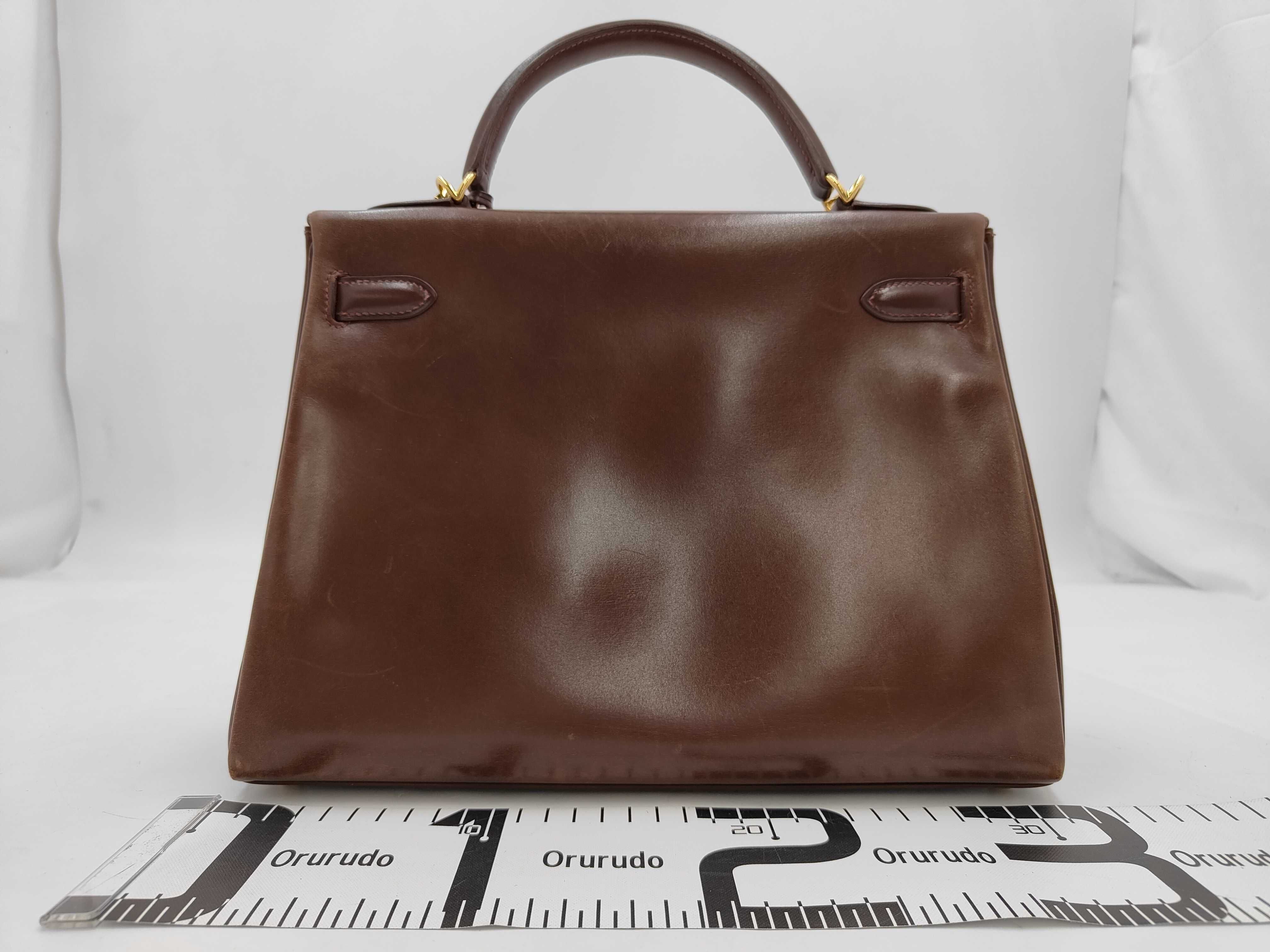 Kelly 32 Box Calf Leather, Brown, Gold Hardware, E Handbag — view 2