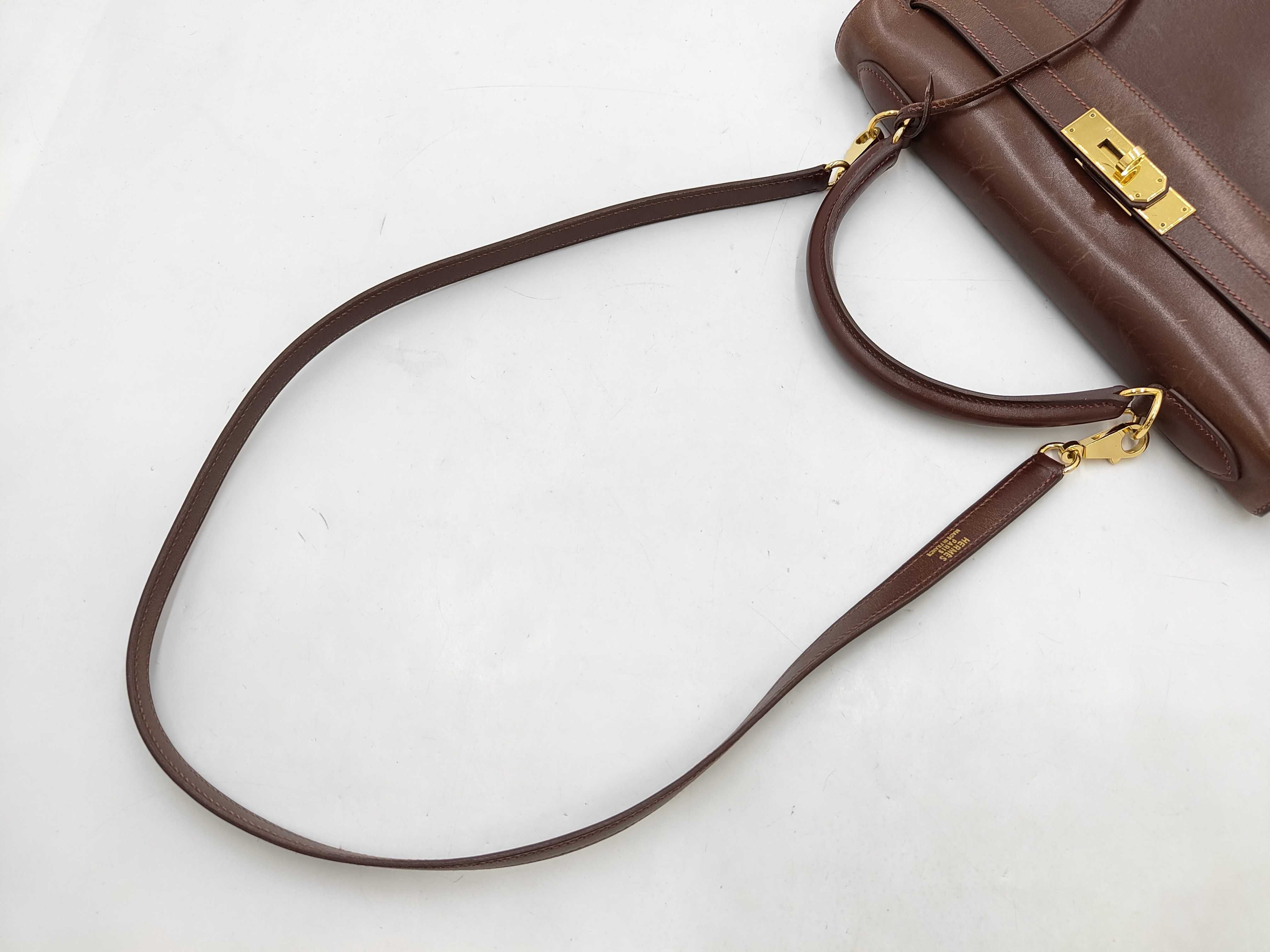 Kelly 32 Box Calf Leather, Brown, Gold Hardware, E Handbag — view 7