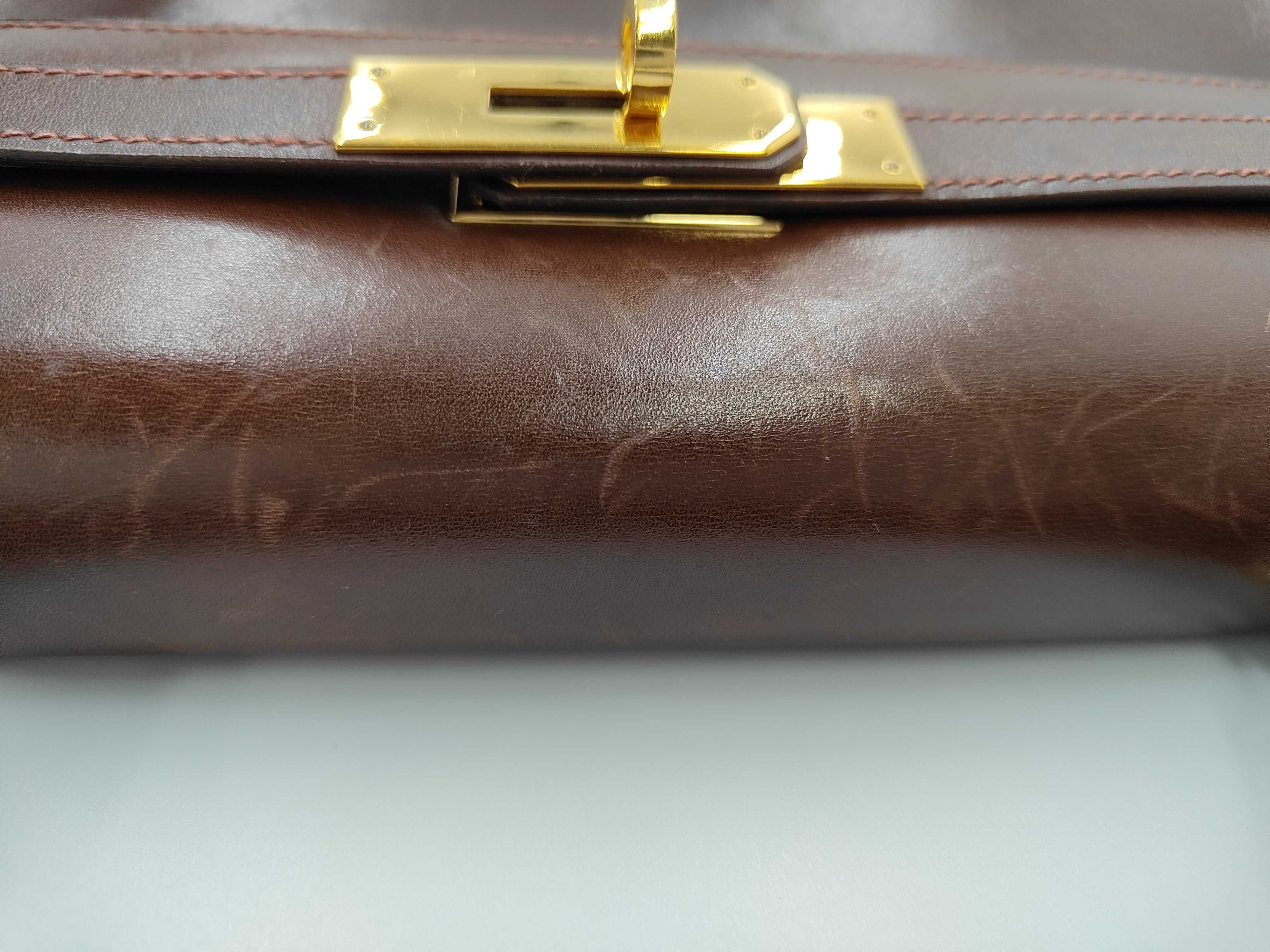 Kelly 32 Box Calf Leather, Brown, Gold Hardware, E Handbag — view 10