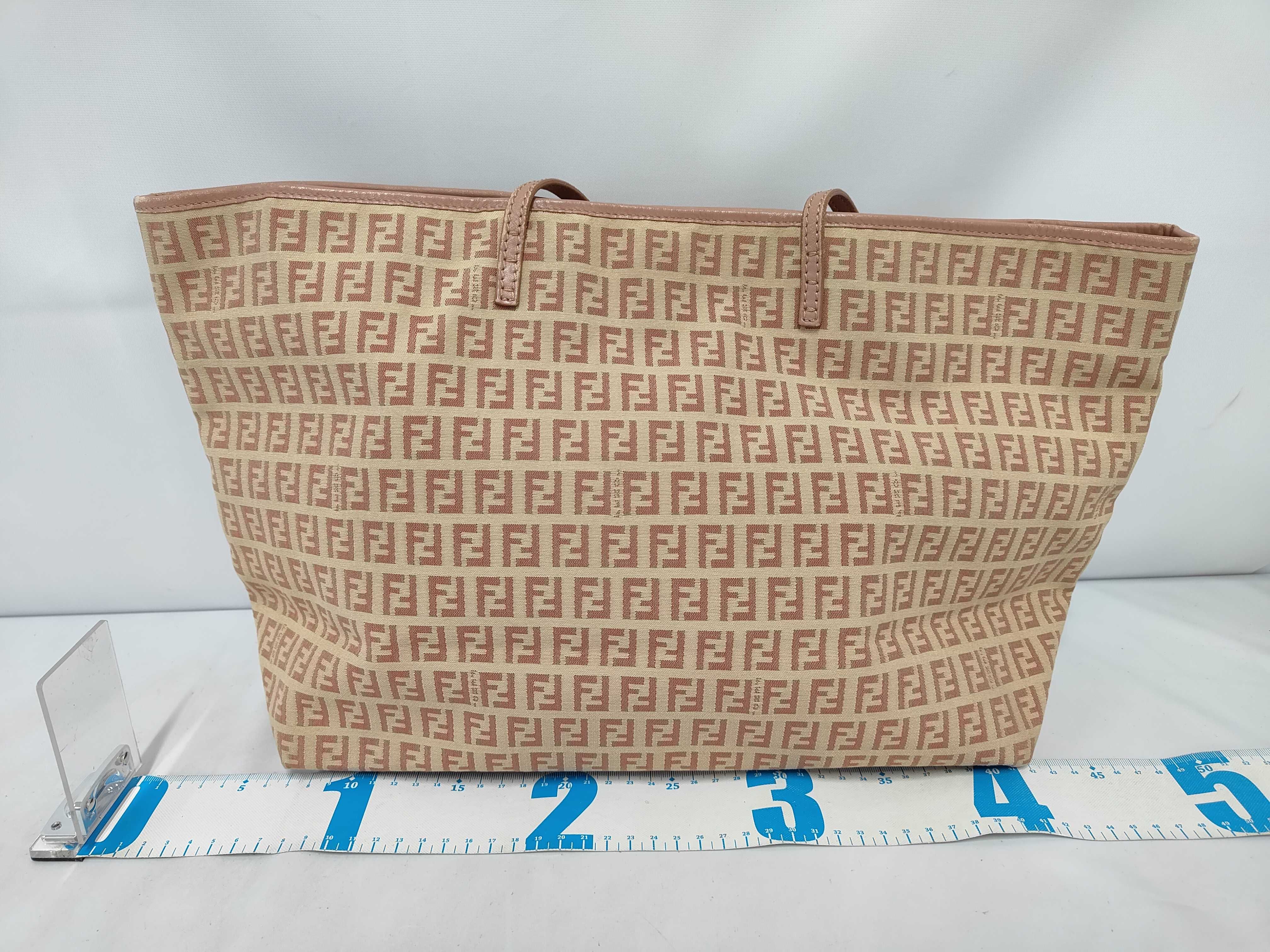 8BH075 Zucchino Tote Bag, Canvas and Leather, Pink/Beige, Business Bag — view 2