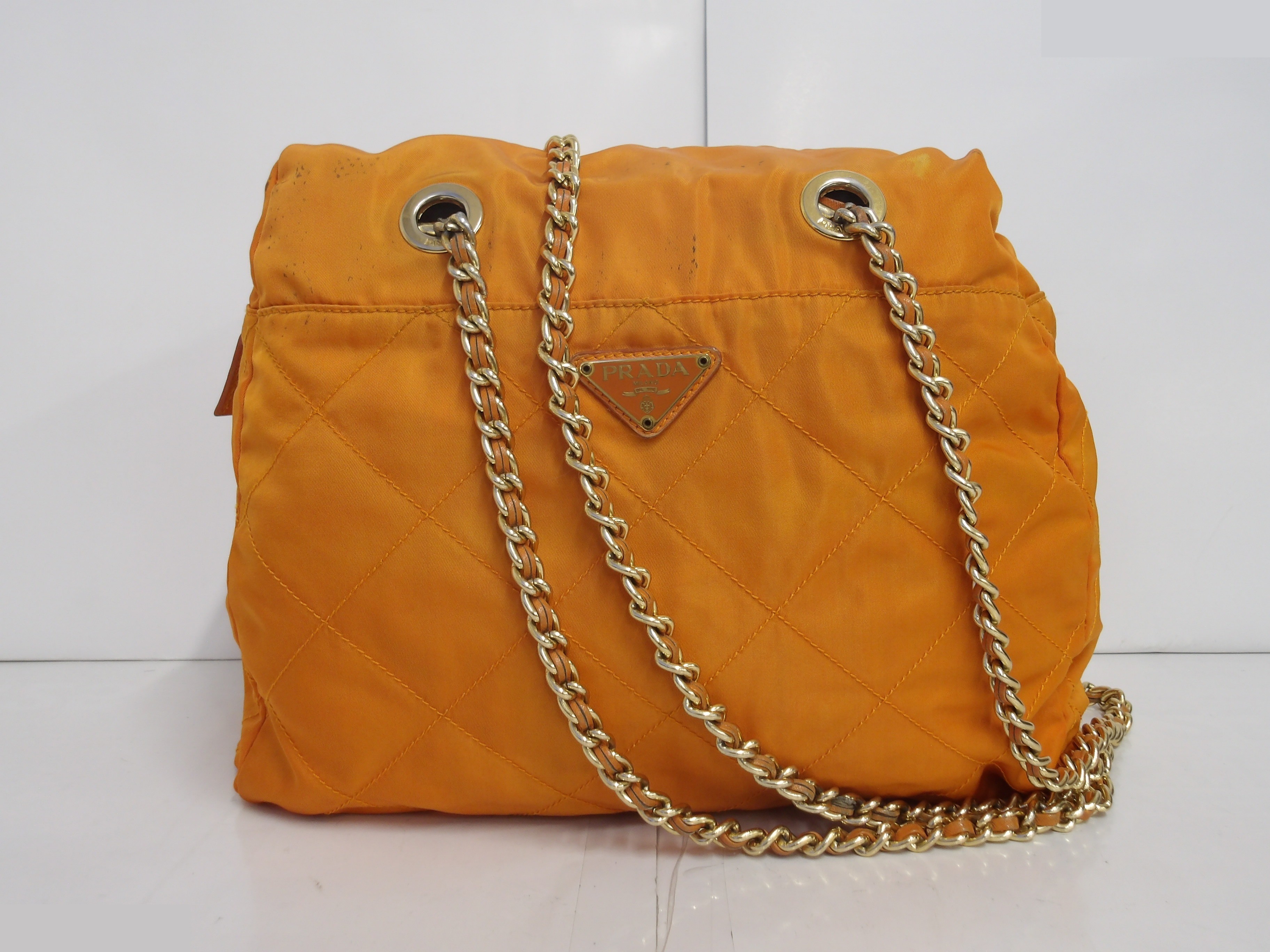 Triangle Logo Plate Double Chain Shoulder Bag