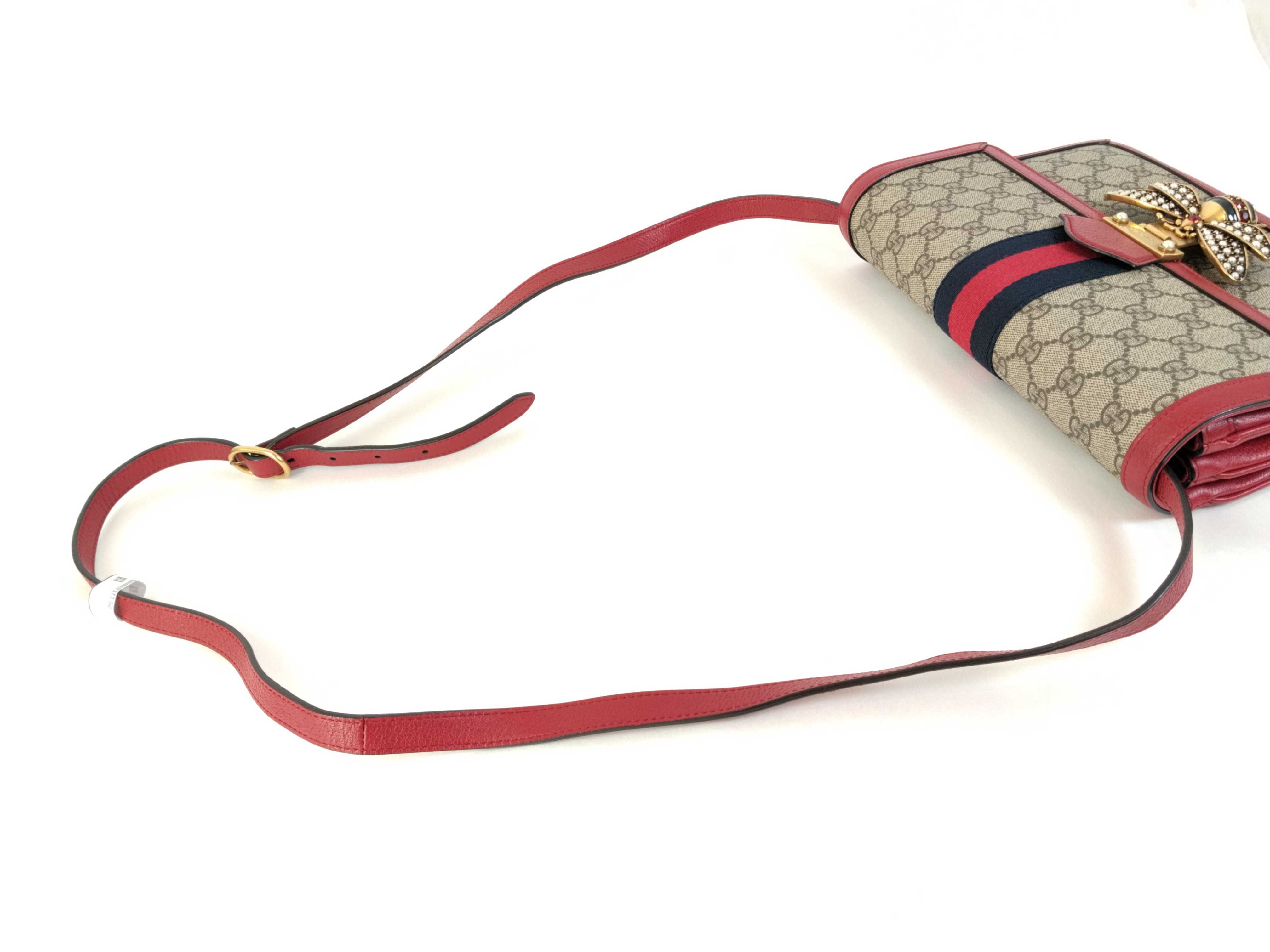 GG Supreme ID-GG Supreme Queen Margaret PVC & leather Shoulder bag Beige x red 5243 Shoulder bag — view 3