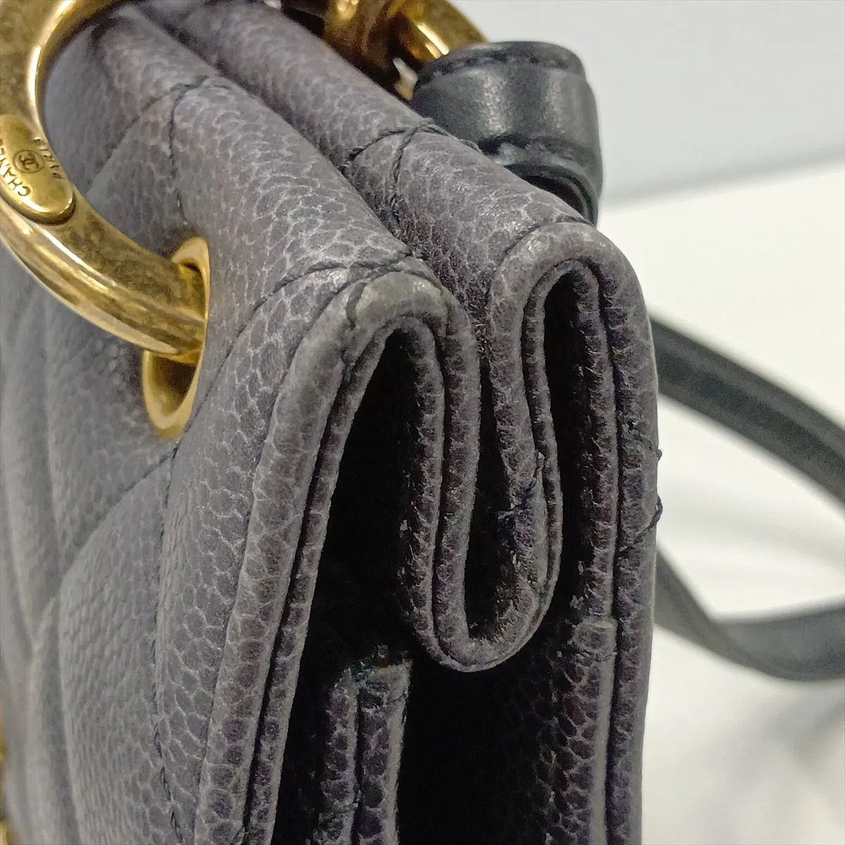 Matelassé Caviar Skin 2-Way Handbag, Navy with Gold Hardware, Item Number 18888031 (Serial Number 18) — view 12