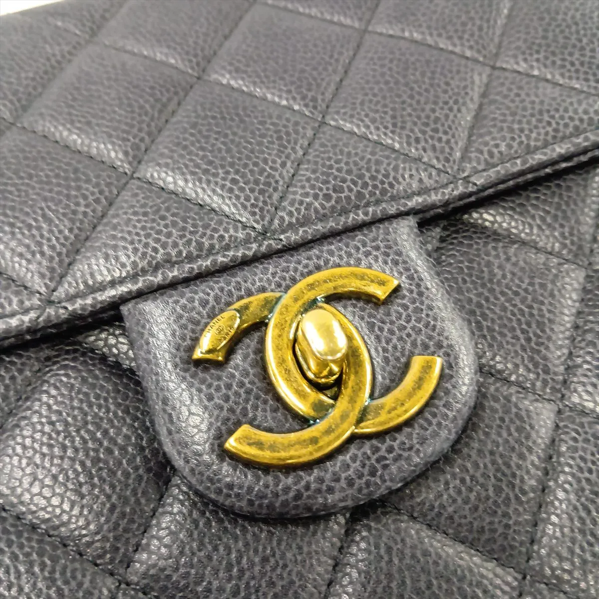 Matelassé Caviar Skin 2-Way Handbag, Navy with Gold Hardware, Item Number 18888031 (Serial Number 18) — view 13