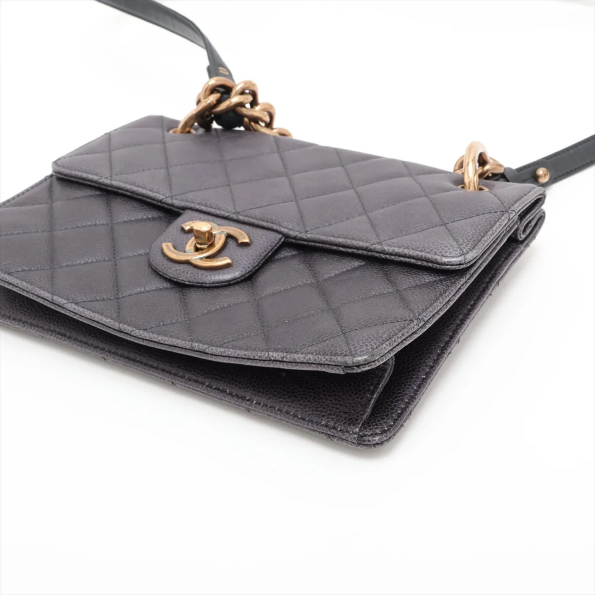 Matelassé Caviar Skin 2-Way Handbag, Navy with Gold Hardware, Item Number 18888031 (Serial Number 18) — view 3