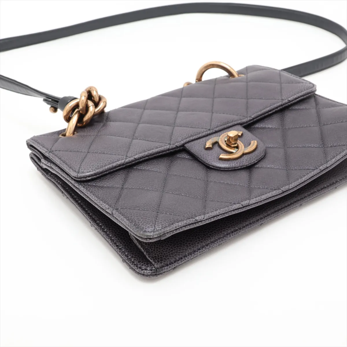 Matelassé Caviar Skin 2-Way Handbag, Navy with Gold Hardware, Item Number 18888031 (Serial Number 18) — view 4