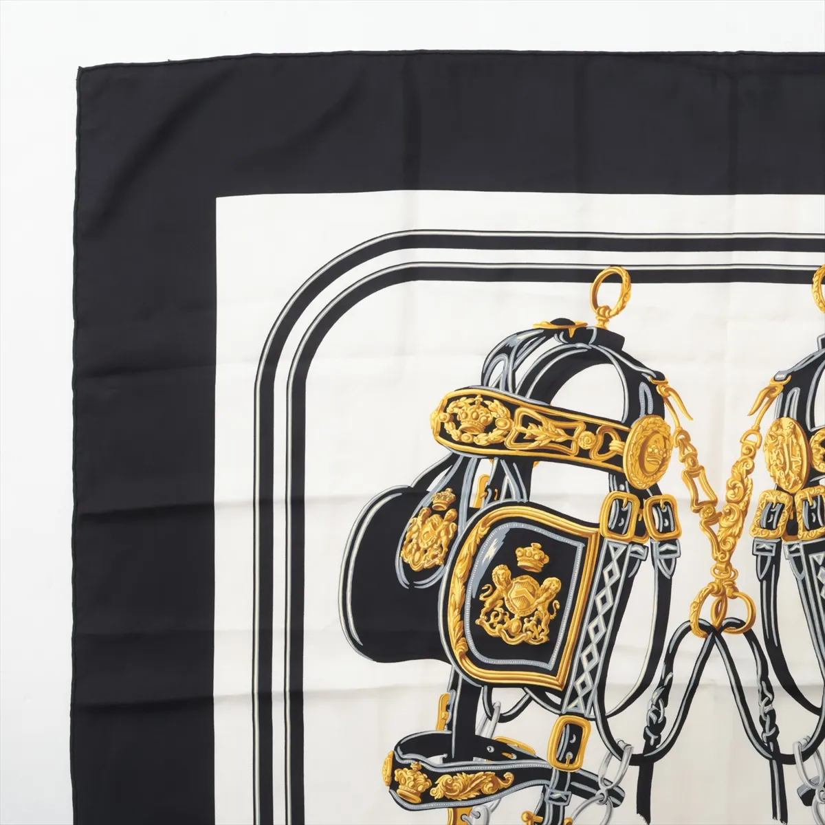 Carre 90 BRIDES de GALA Ceremonial Bridle Scarf, Silk, Black. Shows wear, — view 2