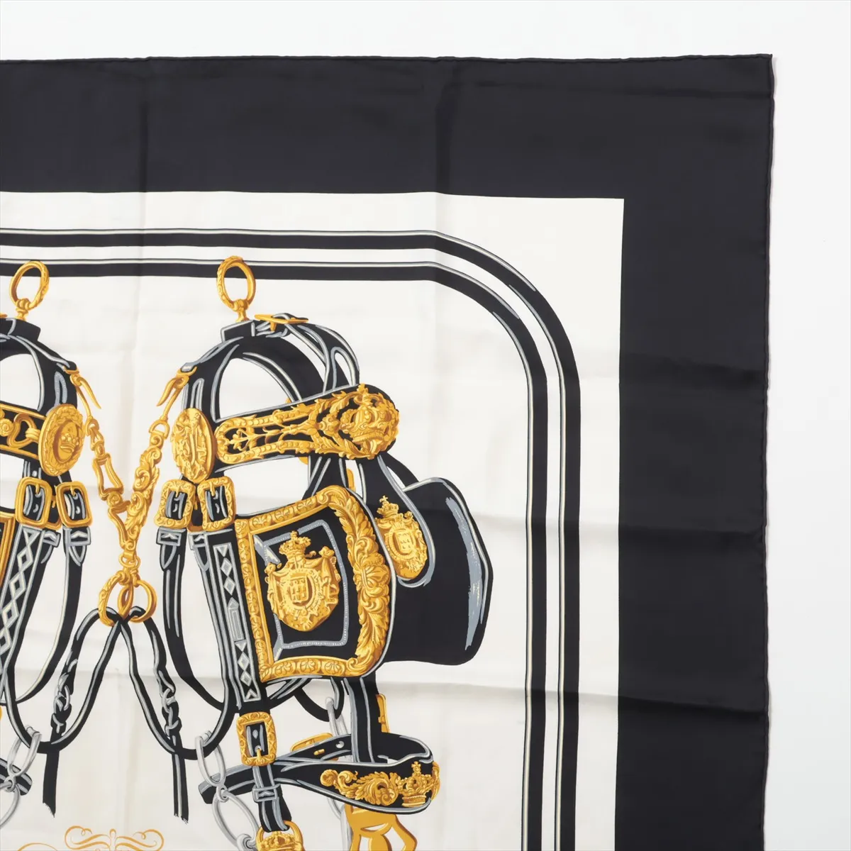 Carre 90 BRIDES de GALA Ceremonial Bridle Scarf, Silk, Black. Shows wear, — view 3