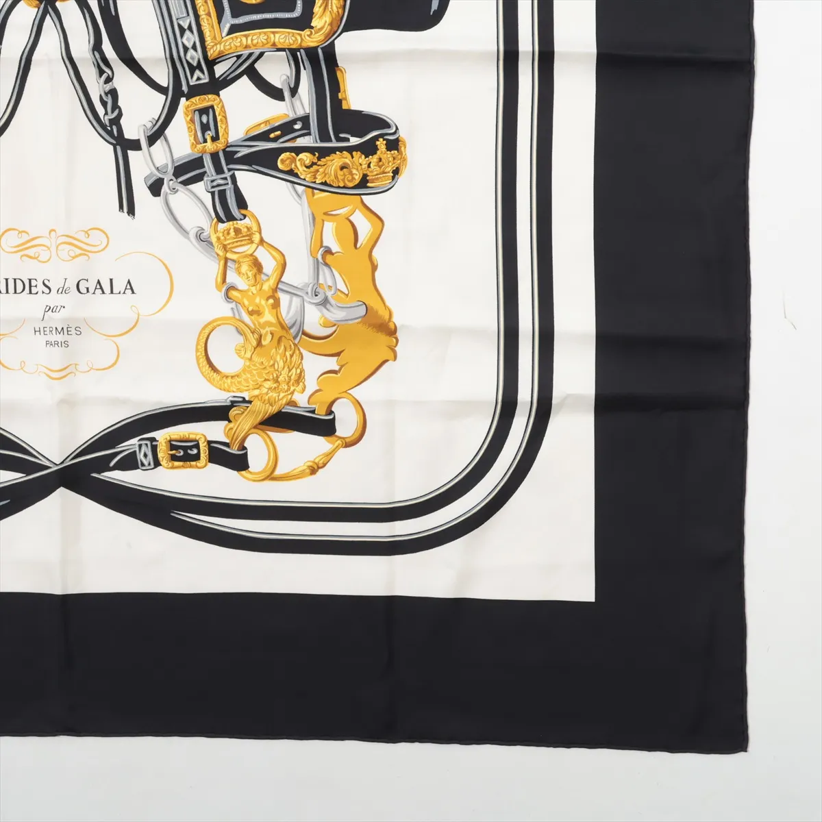 Carre 90 BRIDES de GALA Ceremonial Bridle Scarf, Silk, Black. Shows wear, — view 4