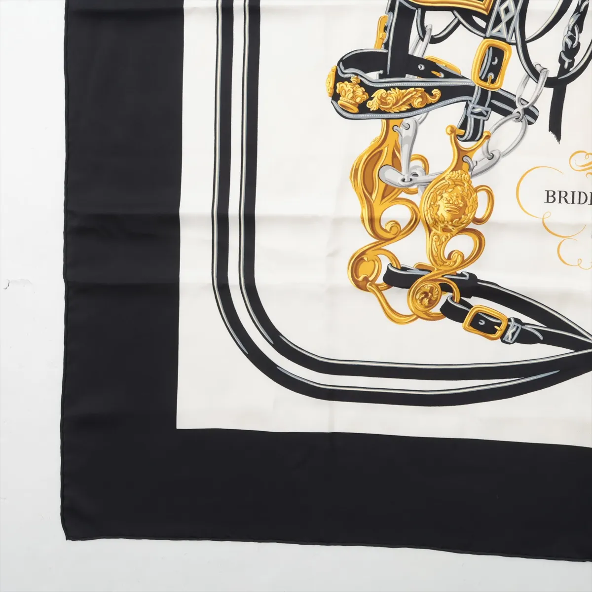 Carre 90 BRIDES de GALA Ceremonial Bridle Scarf, Silk, Black. Shows wear, — view 5