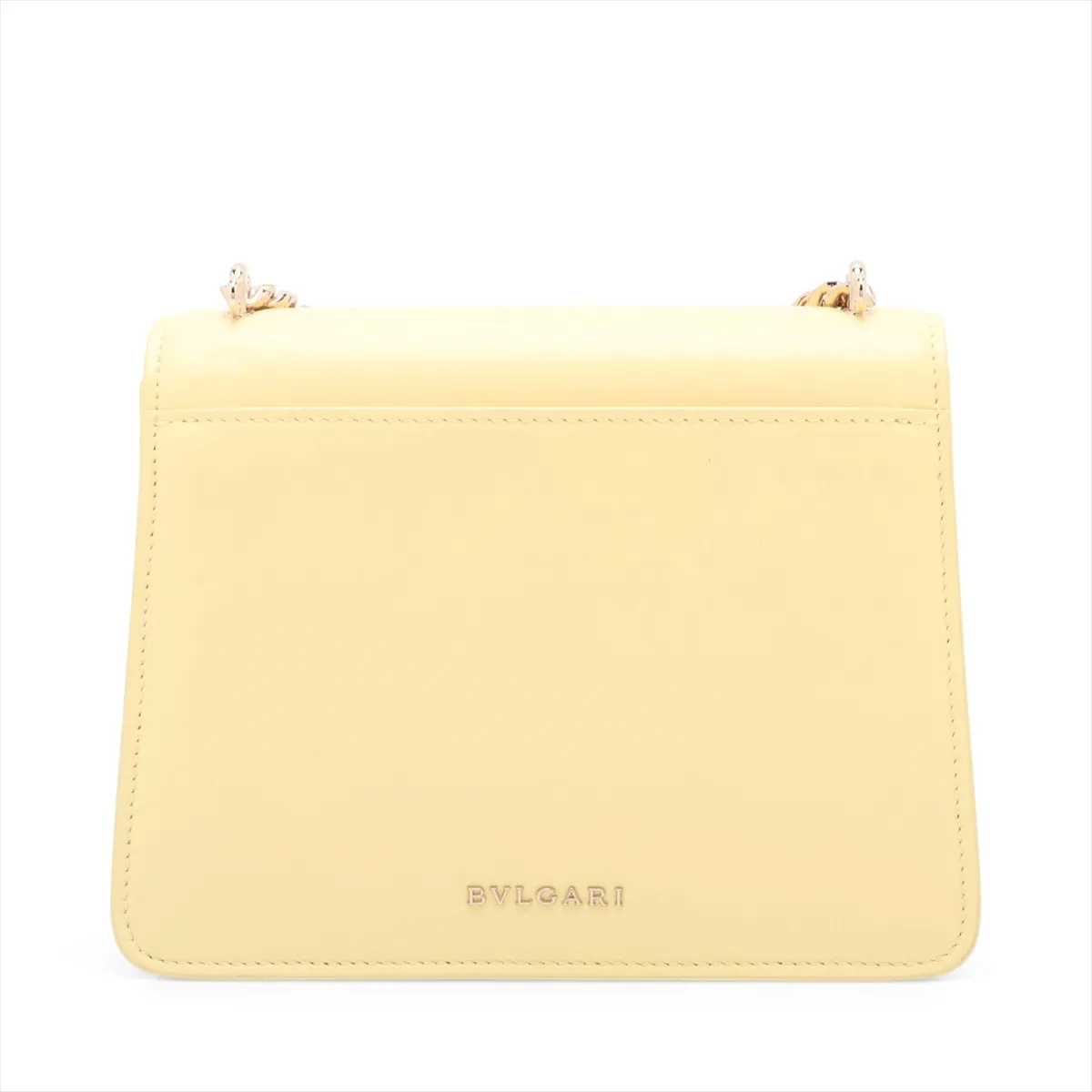 Serpenti Leather 2-Way Shoulder Bag, Yellow, with Mirror — view 2