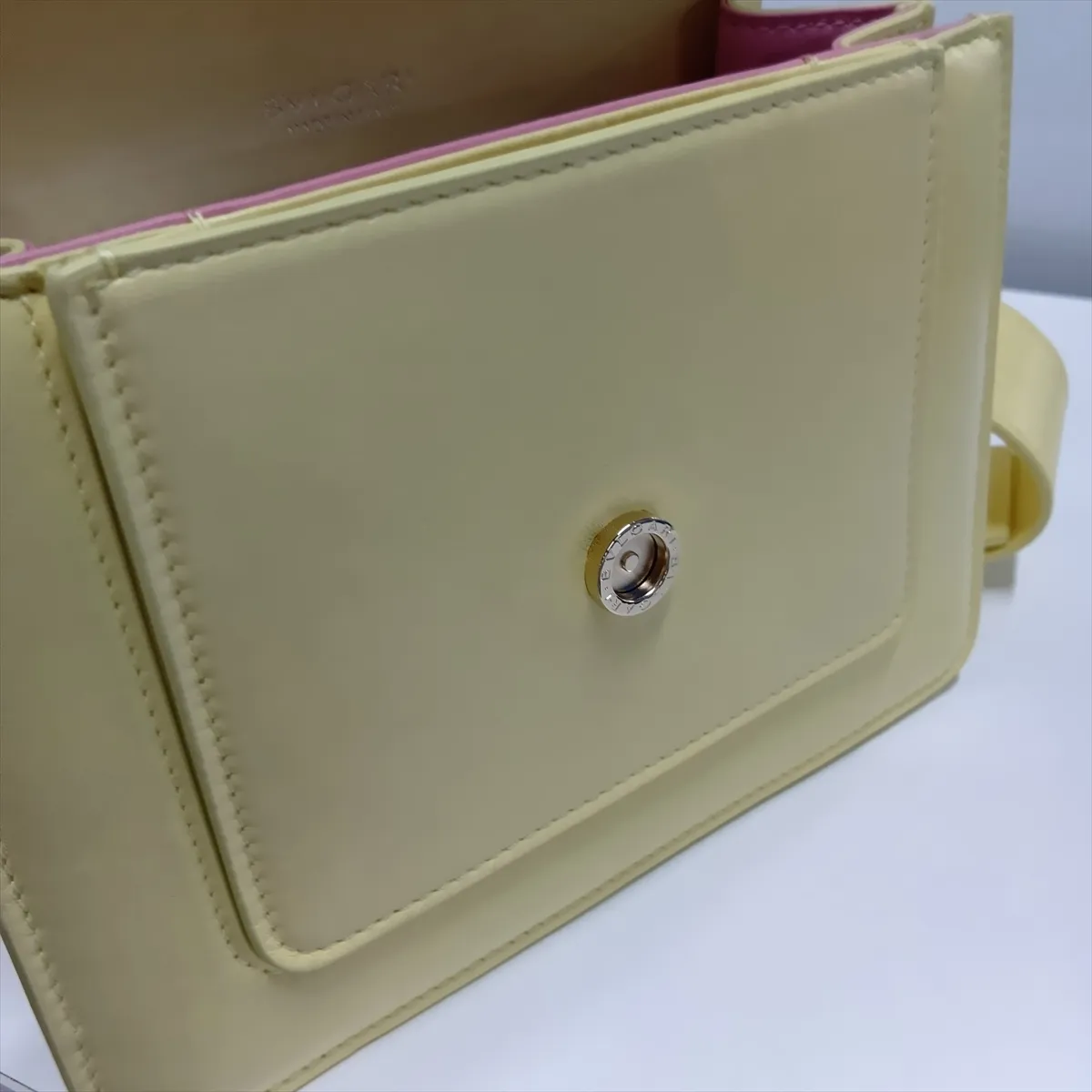 Serpenti Leather 2-Way Shoulder Bag, Yellow, with Mirror — view 15