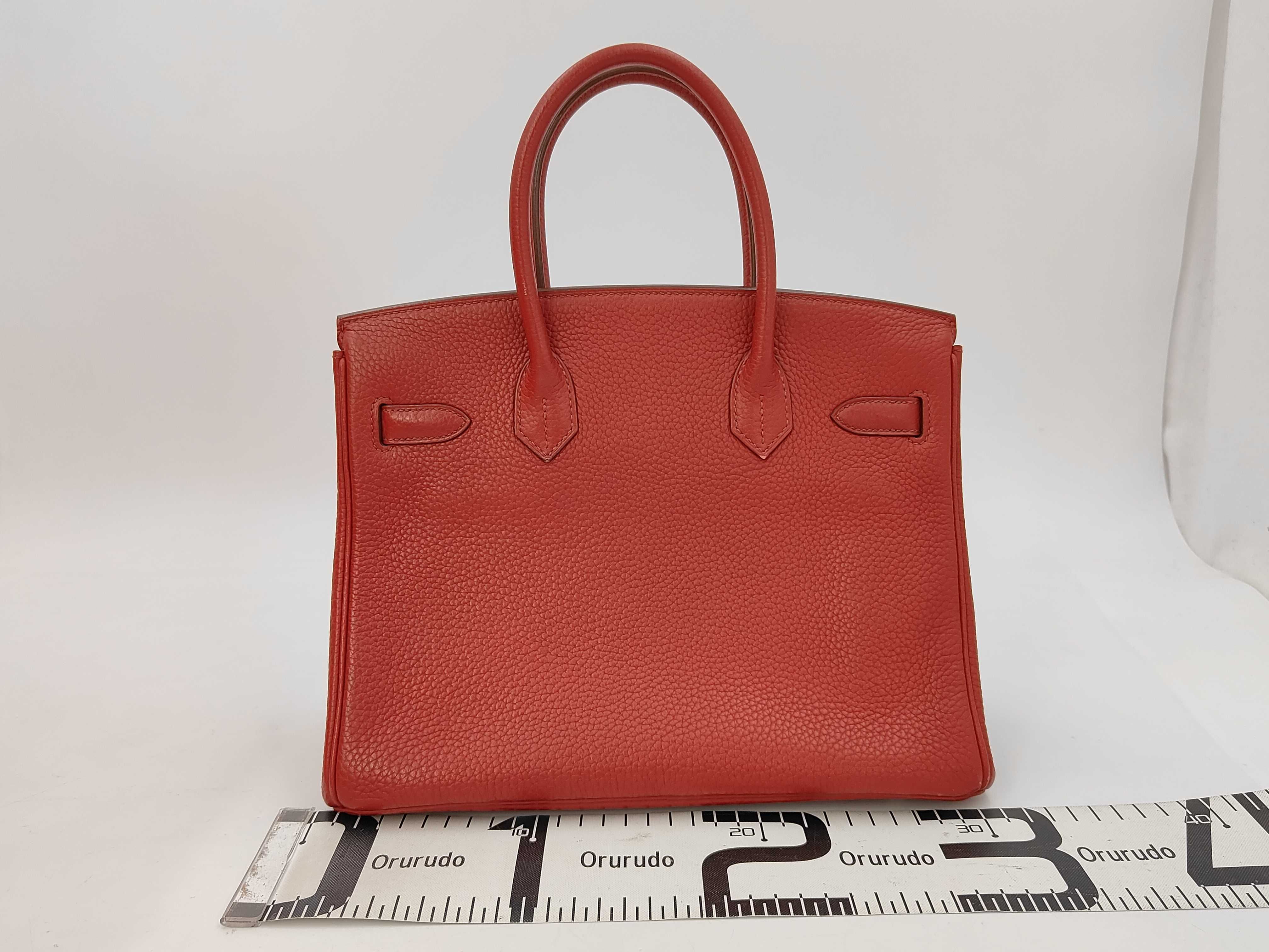 Birkin 30 R stamp Taurillon Clemence Rouge Garance Silver Hardware Handbag — view 2