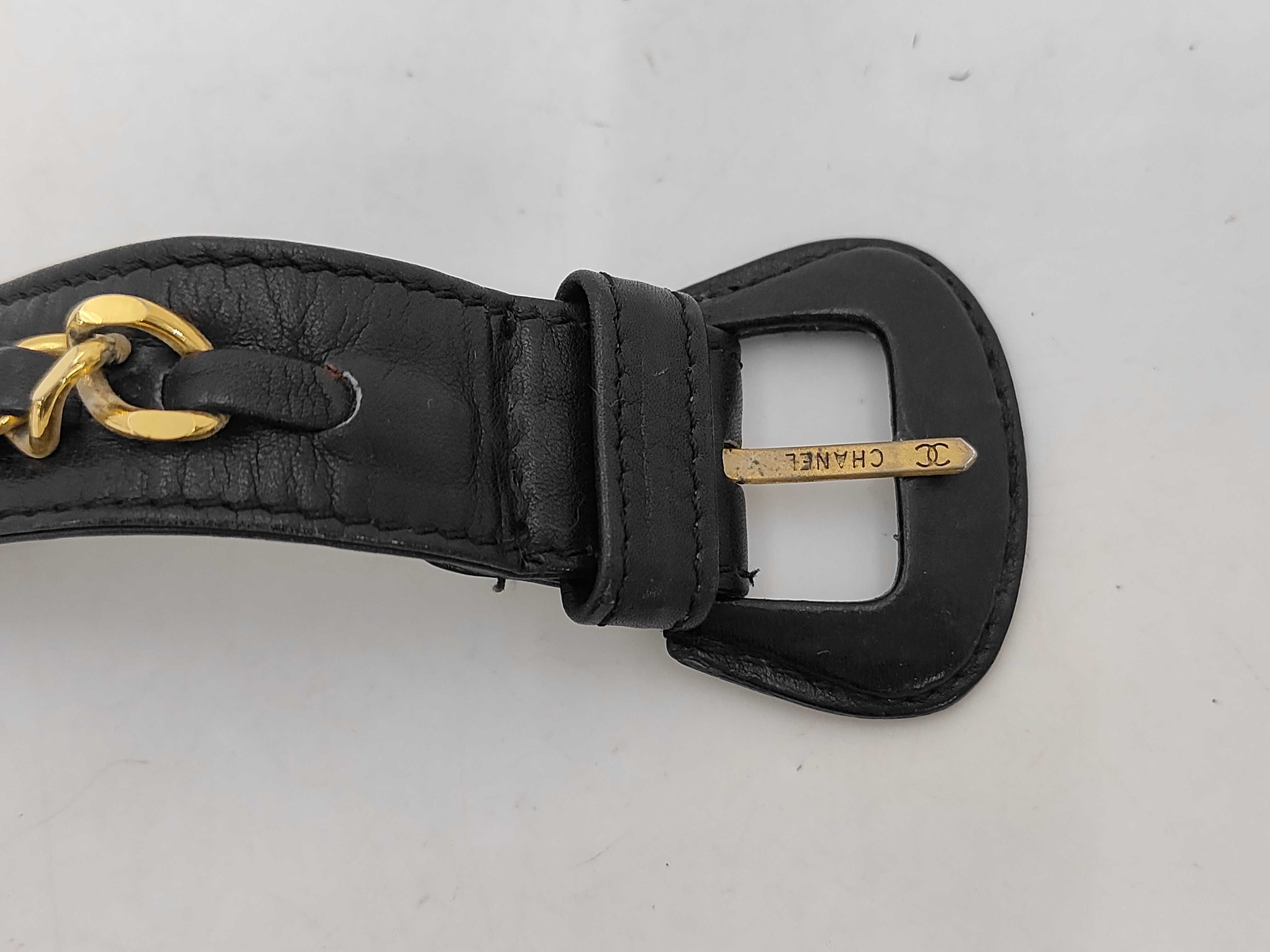 Chain Leather Belt (Black x Gold) — view 3