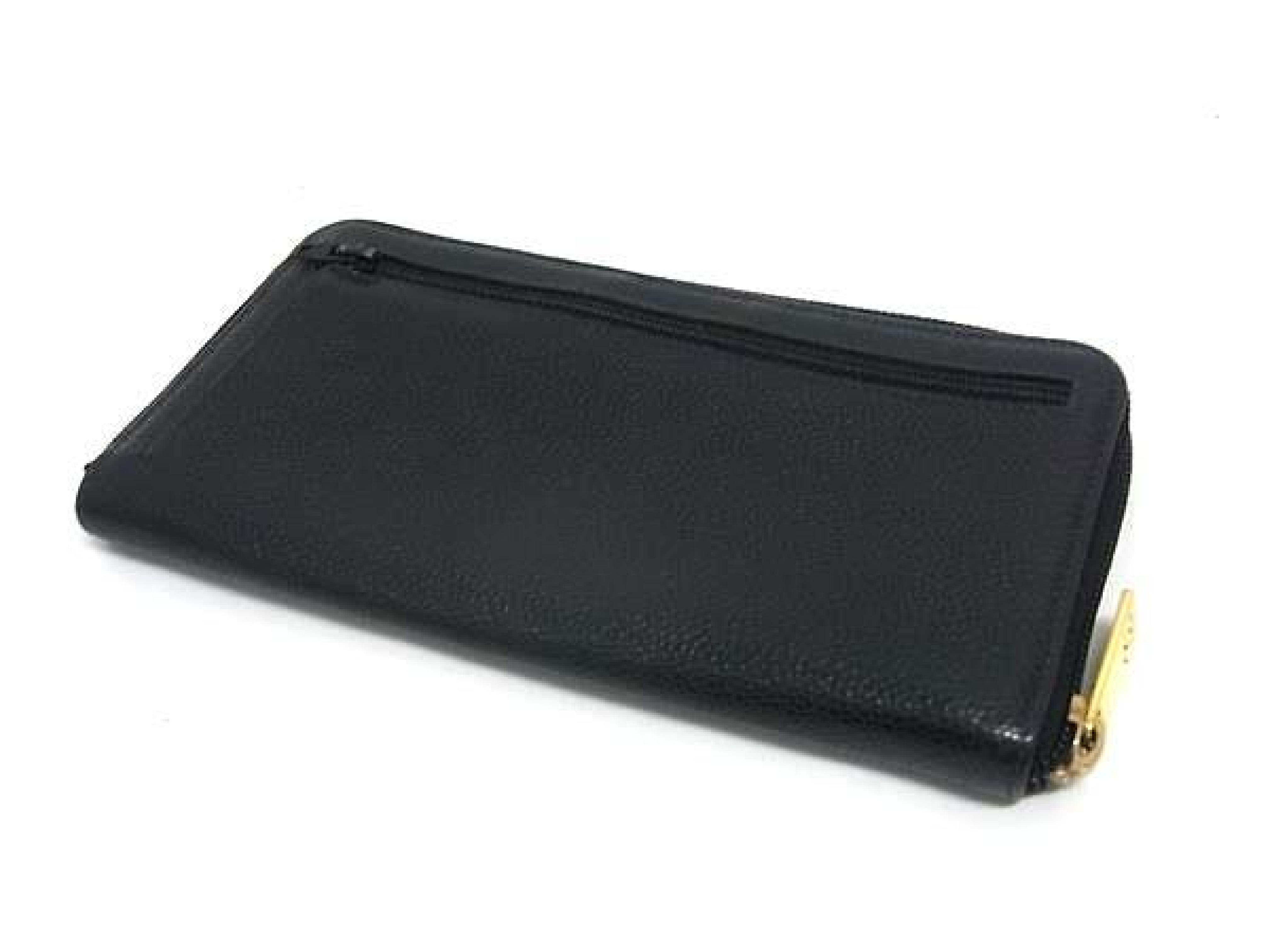 Coco Mark Caviar Skin Round Zipper Long Wallet Billfold Card Holder Coin Purse Black Wallet — view 2