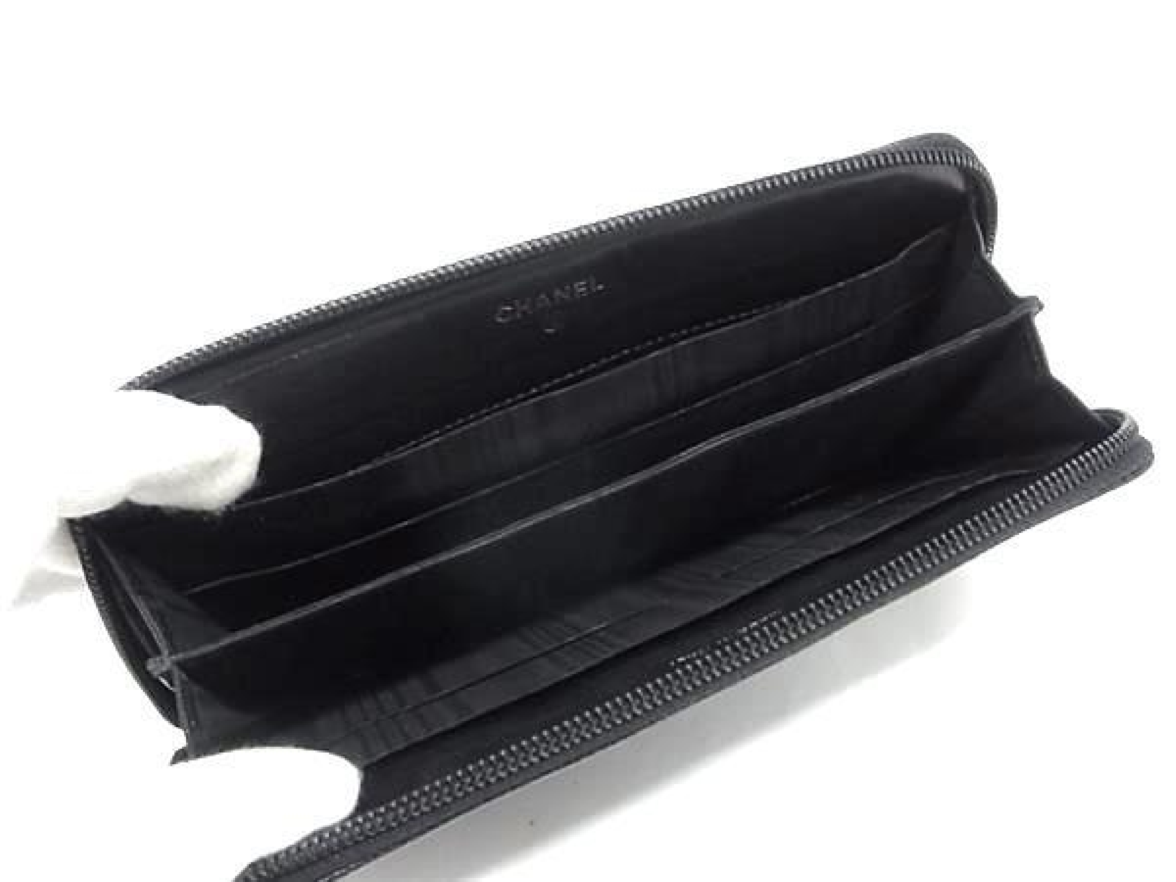 Coco Mark Caviar Skin Round Zipper Long Wallet Billfold Card Holder Coin Purse Black Wallet — view 3