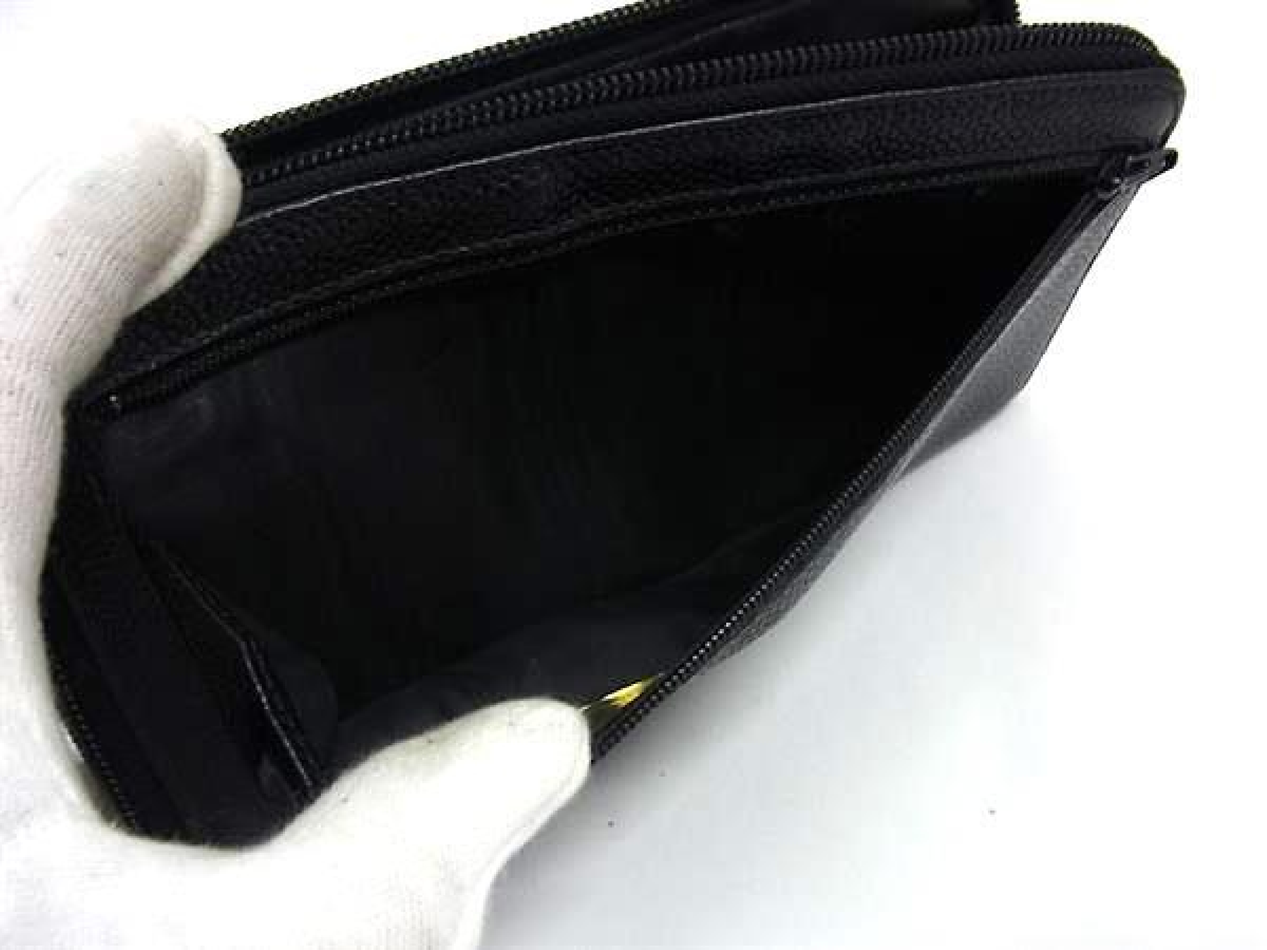 Coco Mark Caviar Skin Round Zipper Long Wallet Billfold Card Holder Coin Purse Black Wallet — view 4