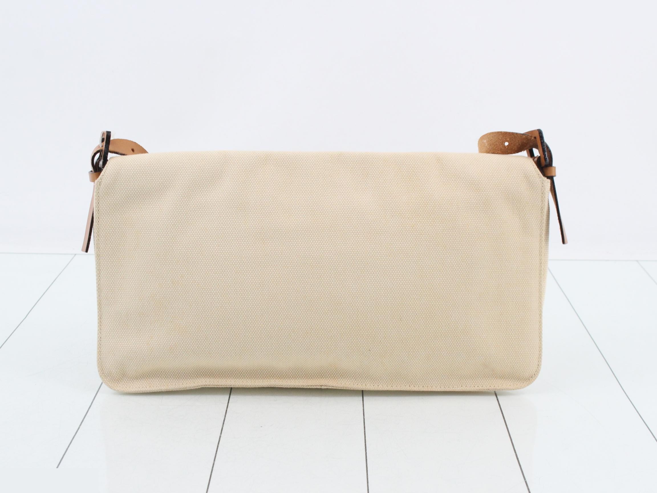 Shoulder bag, canvas/leather, beige — view 2