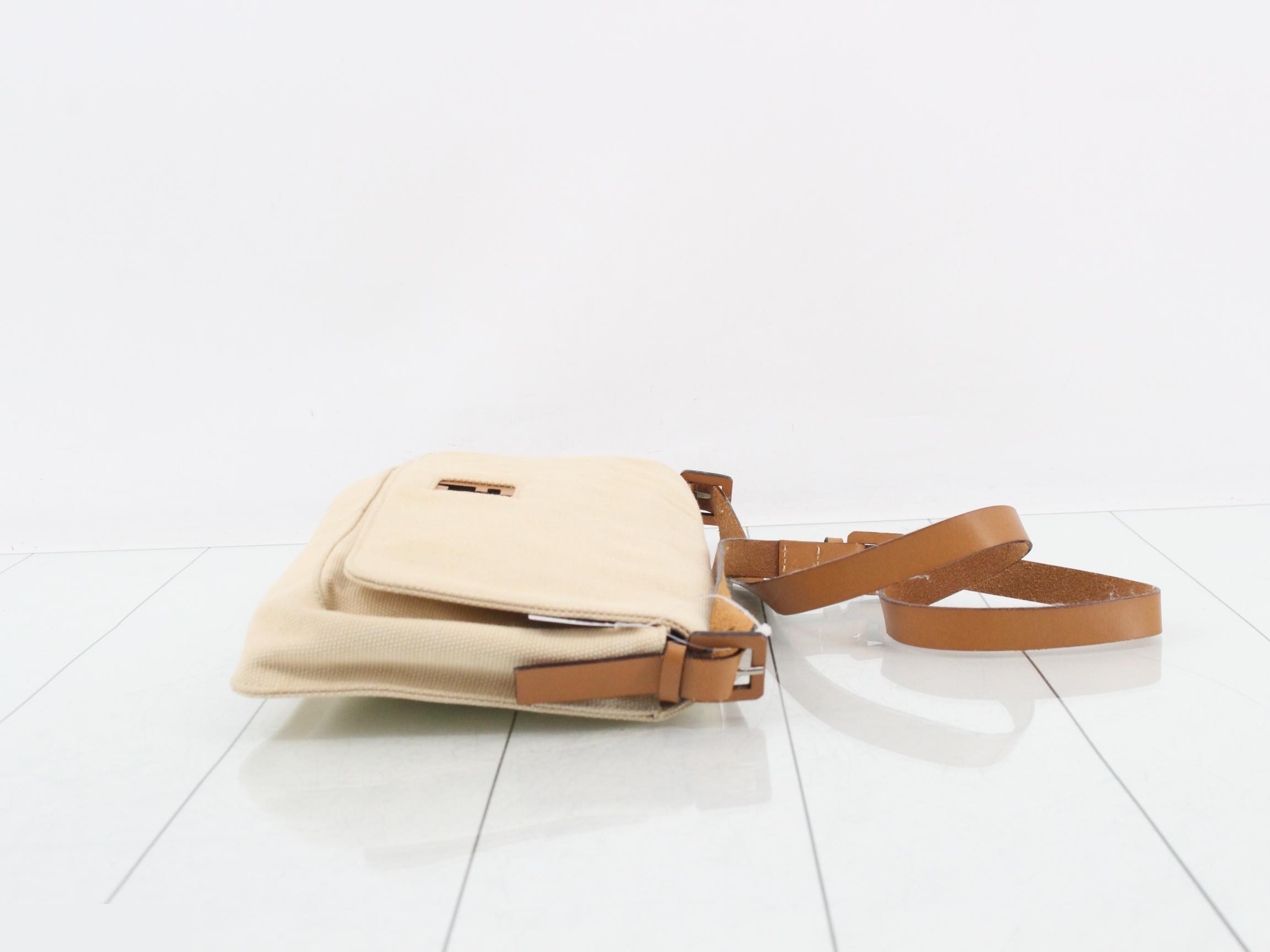 Shoulder bag, canvas/leather, beige — view 3