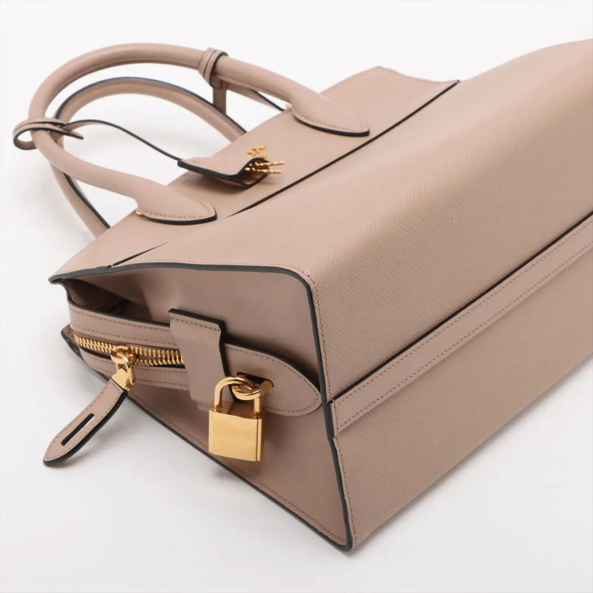 Saffiano Leather Handbag, Beige, 1BA046 — view 4