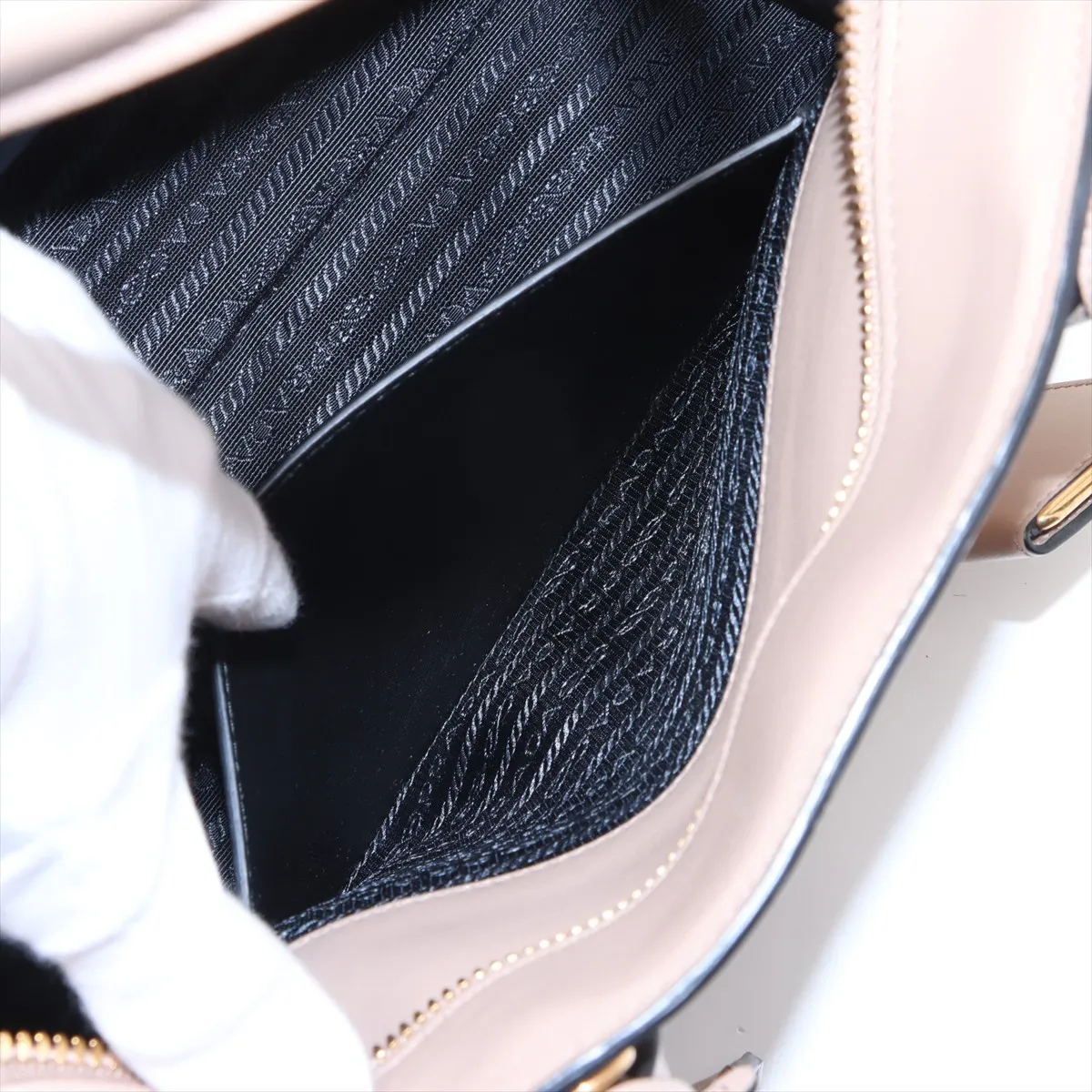 Saffiano Leather Handbag, Beige, 1BA046 — view 9
