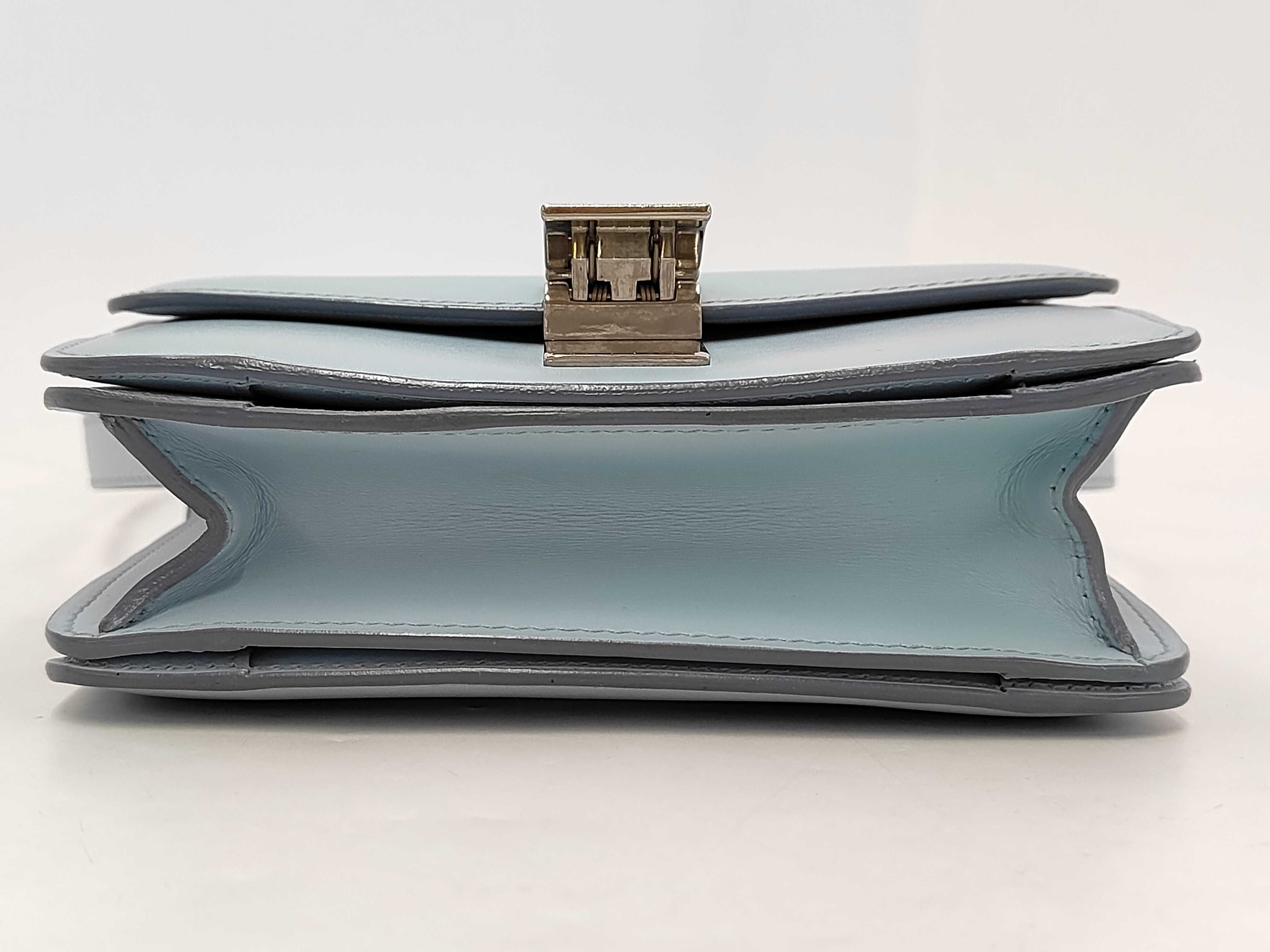 Classic Box Small Leather Shoulder Bag, Light Blue — view 3