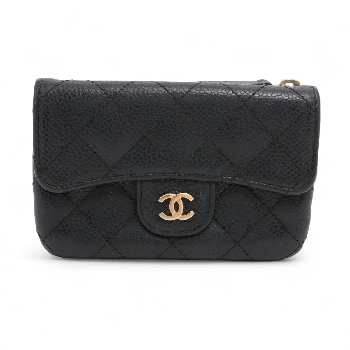 Matelasse caviar skin coin case black gold hardware 18625605