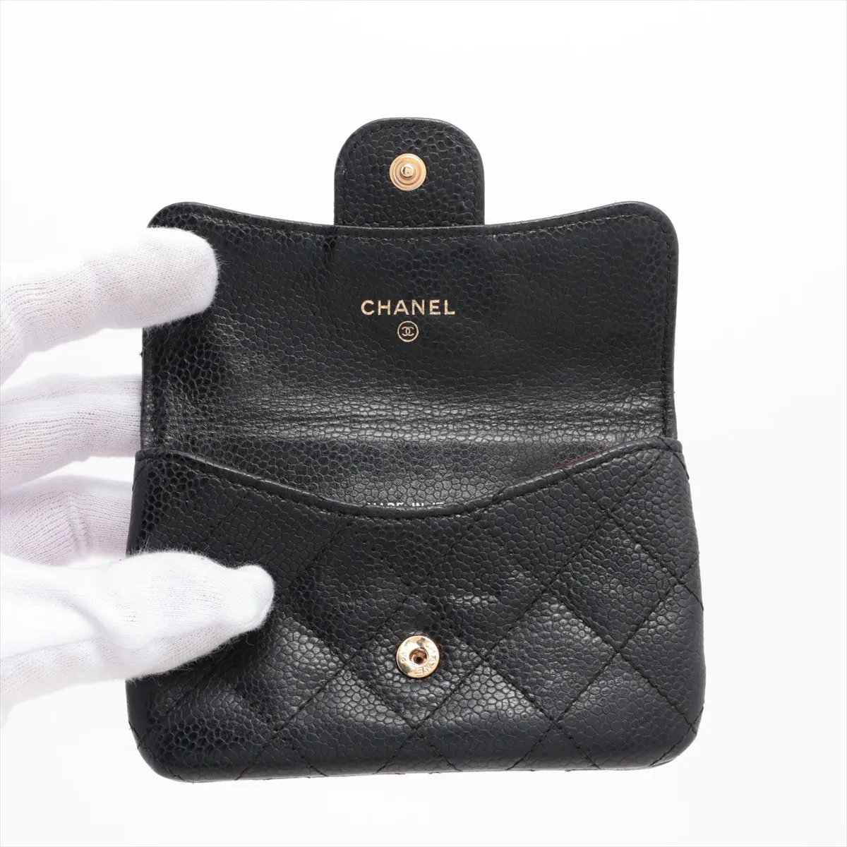 Matelasse caviar skin coin case black gold hardware 18625605 — view 3