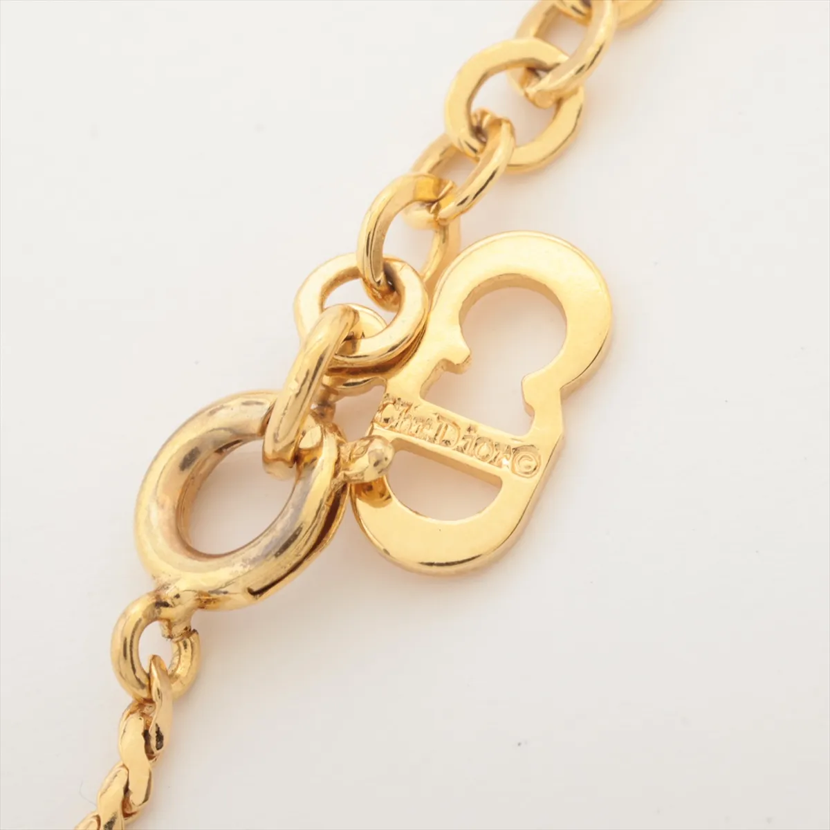 necklace, gold plated with rhinestones. Shows signs of wear, tarnishing, — view 4