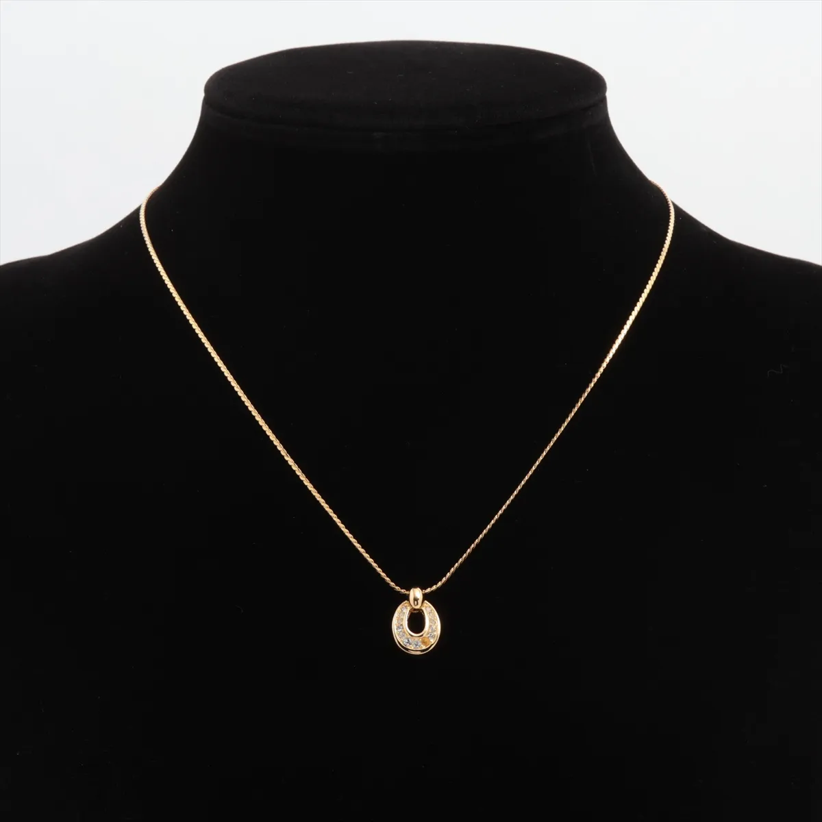 necklace, gold plated with rhinestones. Shows signs of wear, tarnishing, — view 5