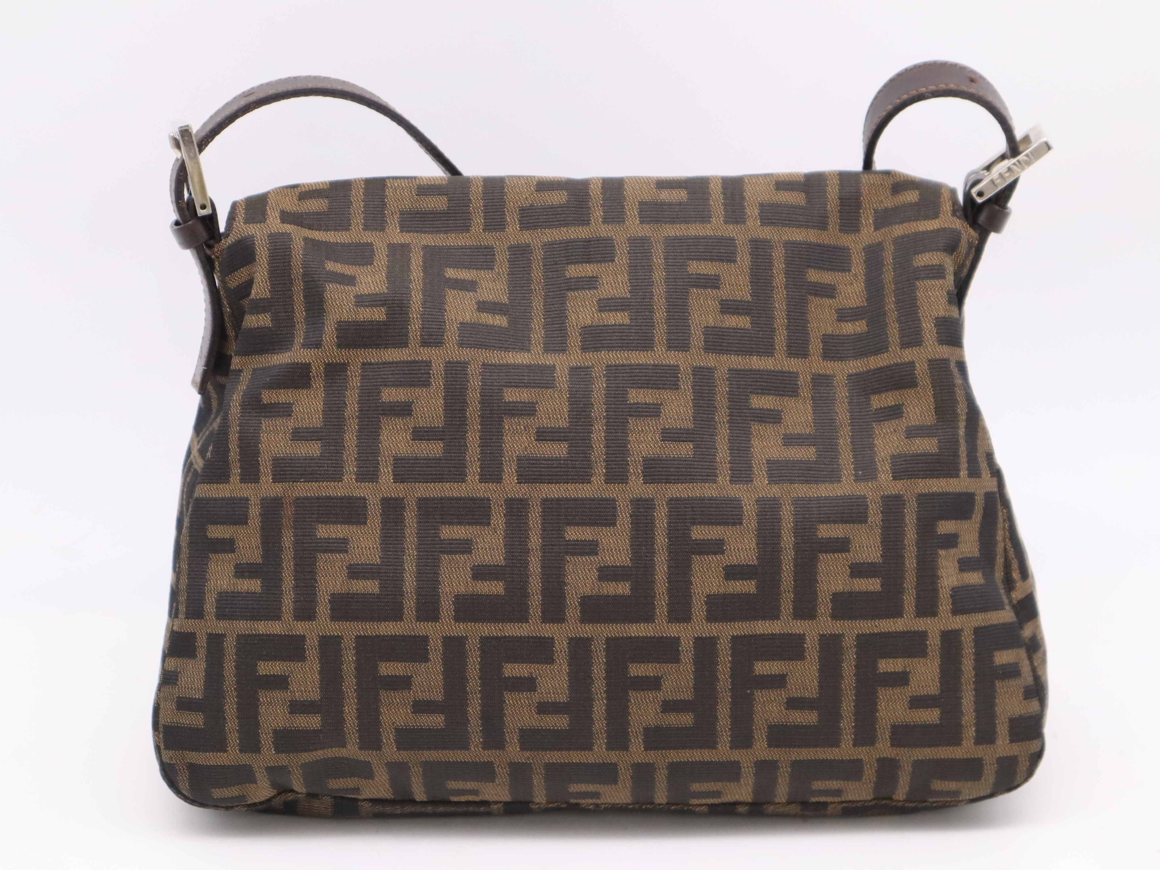 Canvas x Leather Zucca Pattern Shoulder Bag, Brown, Silver Hardware — view 2