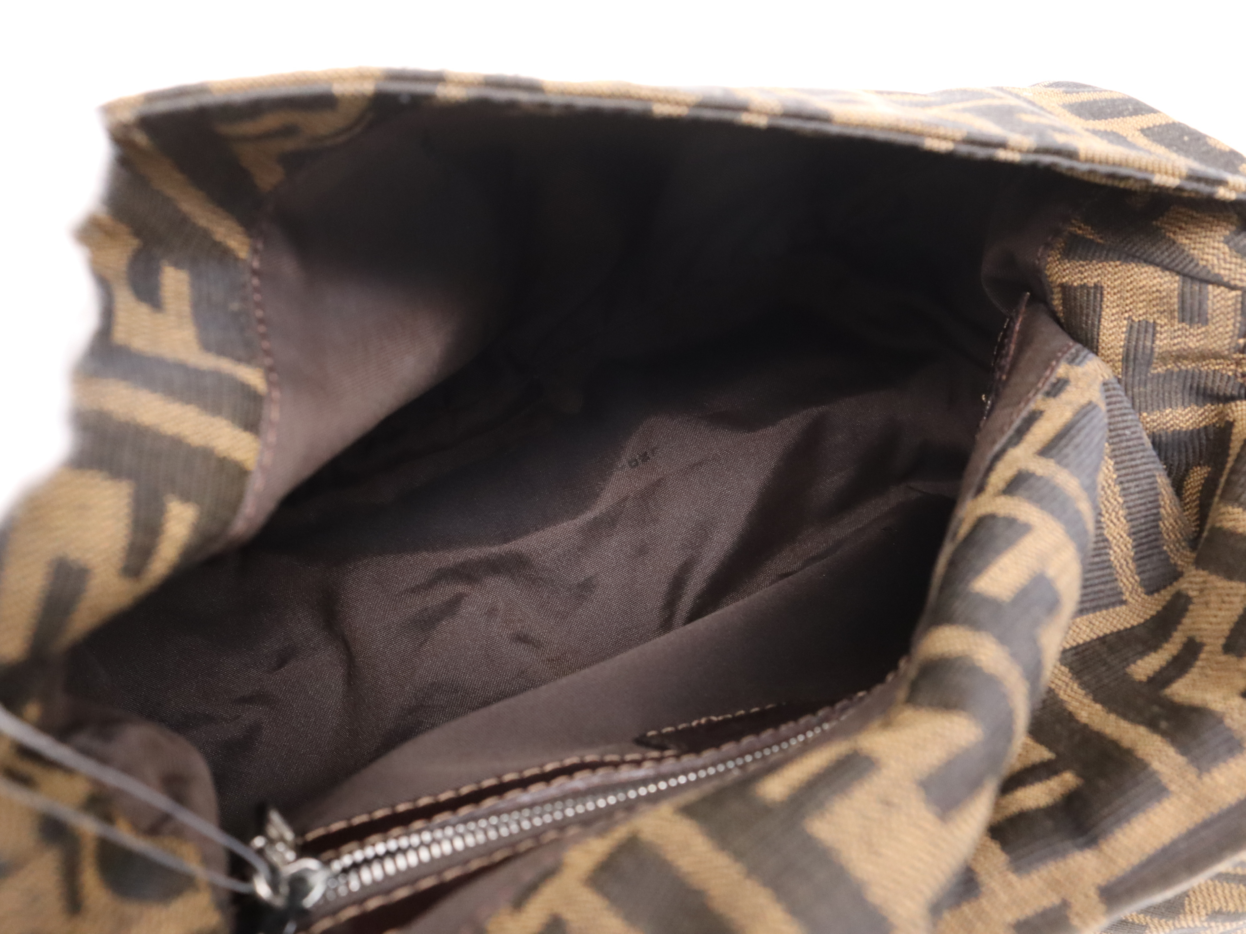 Canvas x Leather Zucca Pattern Shoulder Bag, Brown, Silver Hardware — view 11