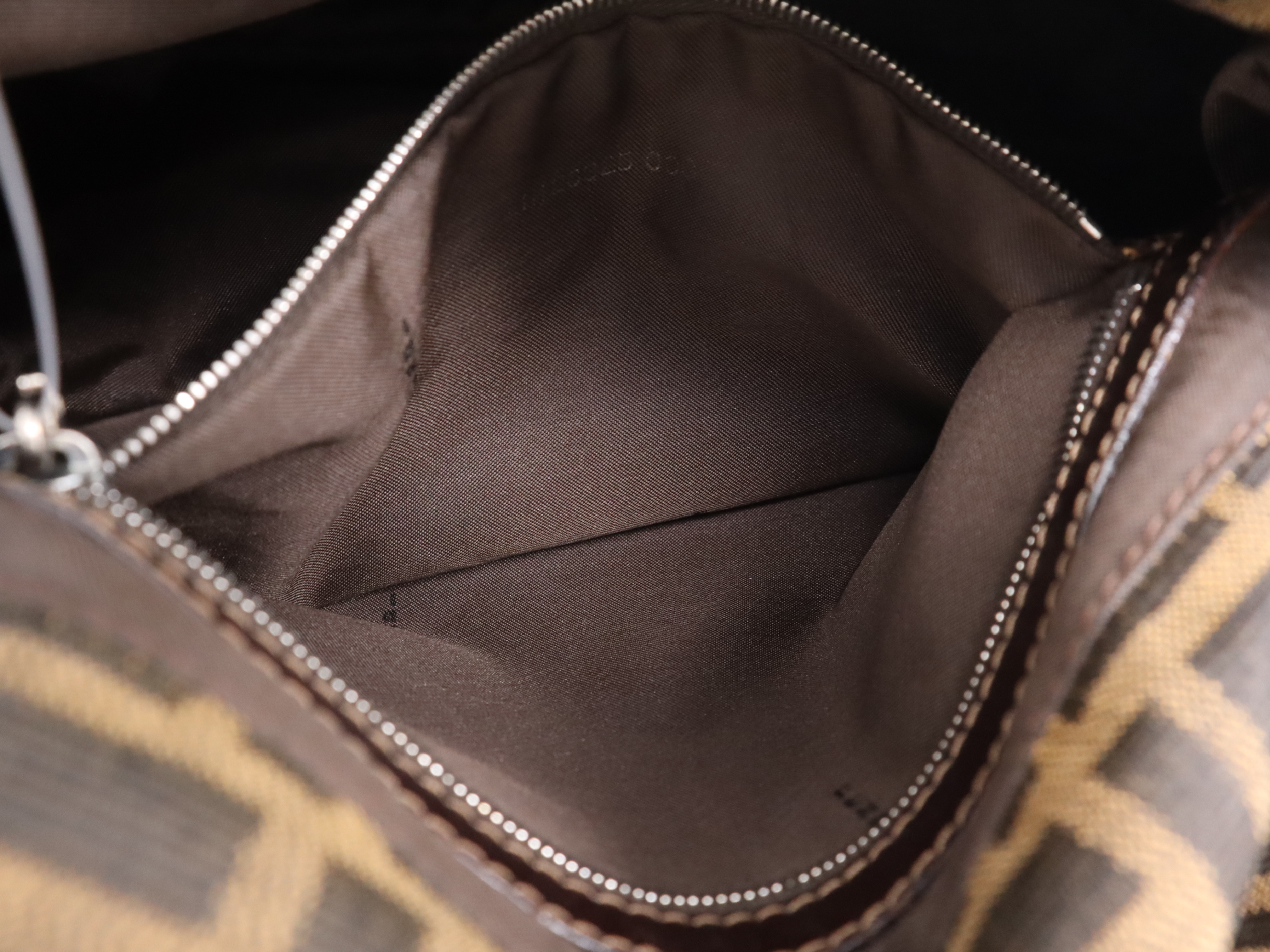Canvas x Leather Zucca Pattern Shoulder Bag, Brown, Silver Hardware — view 12