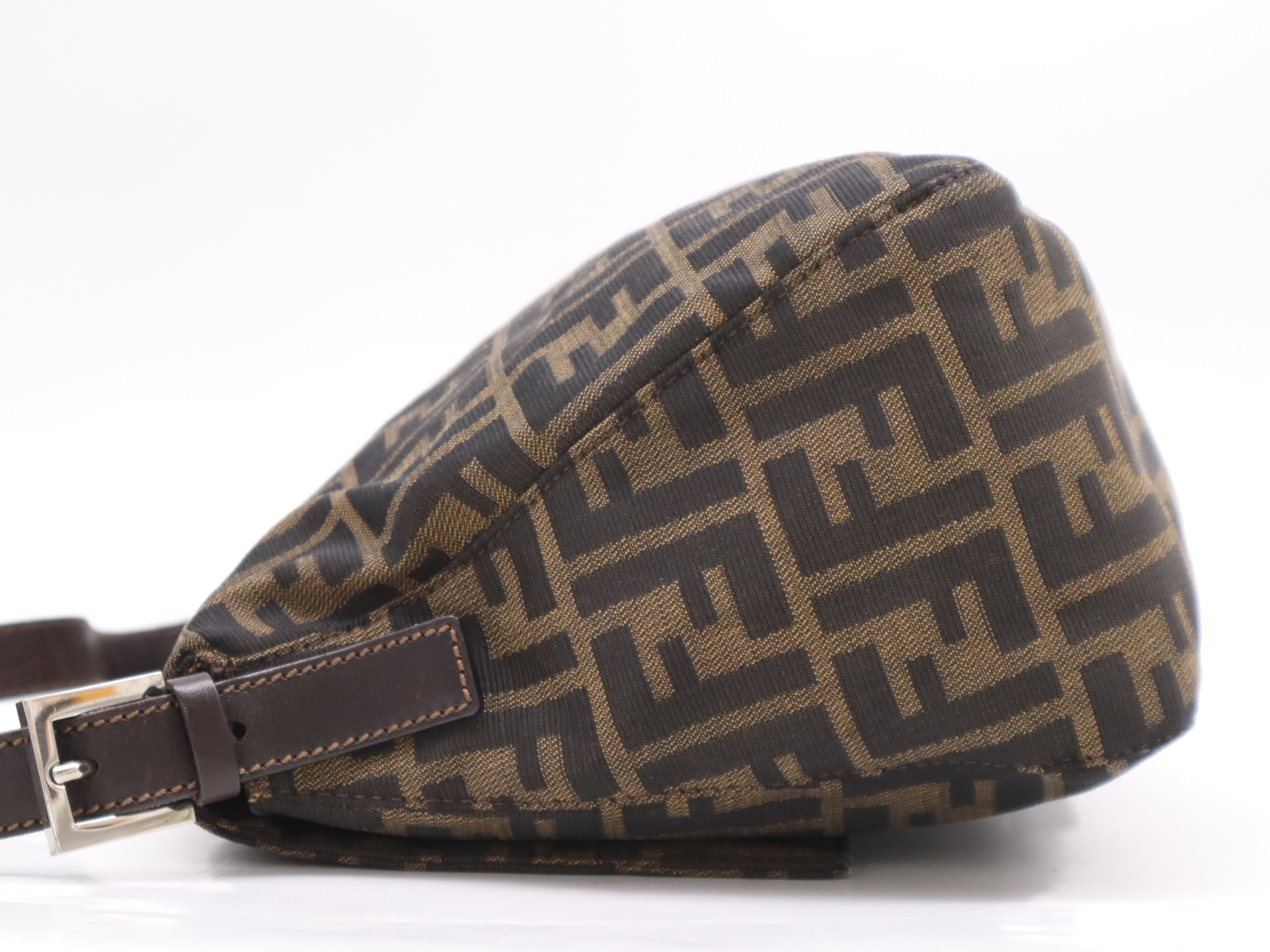 Canvas x Leather Zucca Pattern Shoulder Bag, Brown, Silver Hardware — view 3