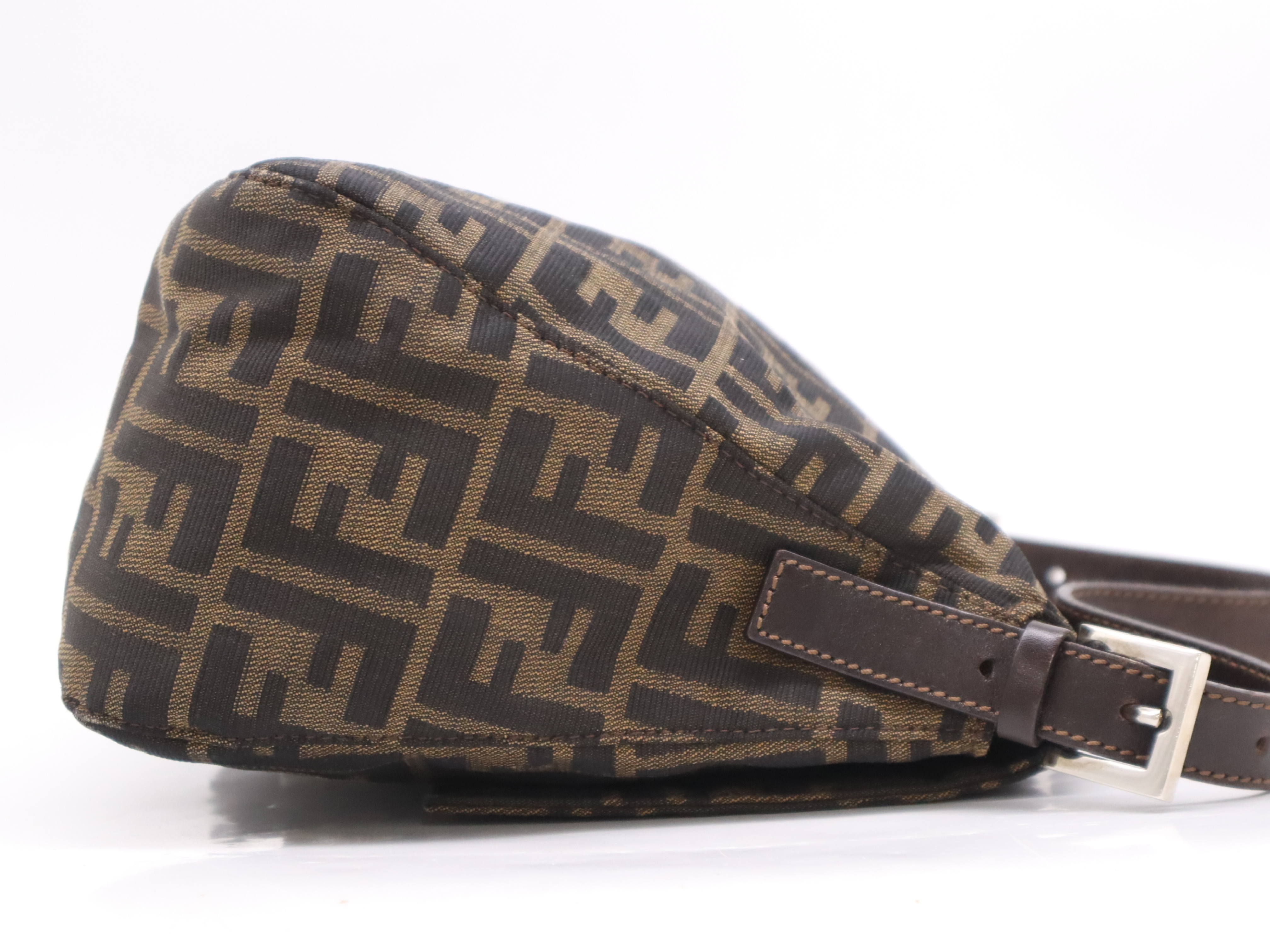 Canvas x Leather Zucca Pattern Shoulder Bag, Brown, Silver Hardware — view 5