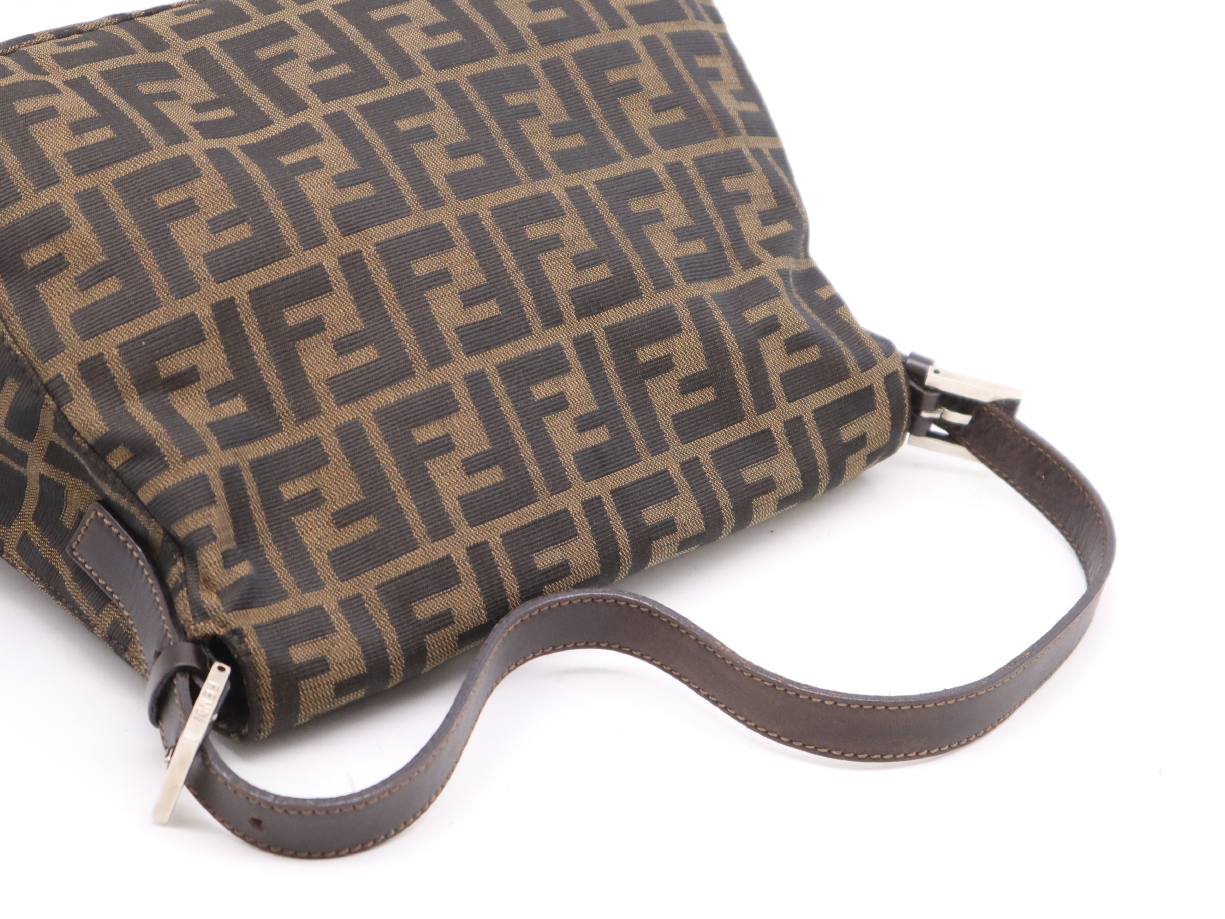 Canvas x Leather Zucca Pattern Shoulder Bag, Brown, Silver Hardware — view 6