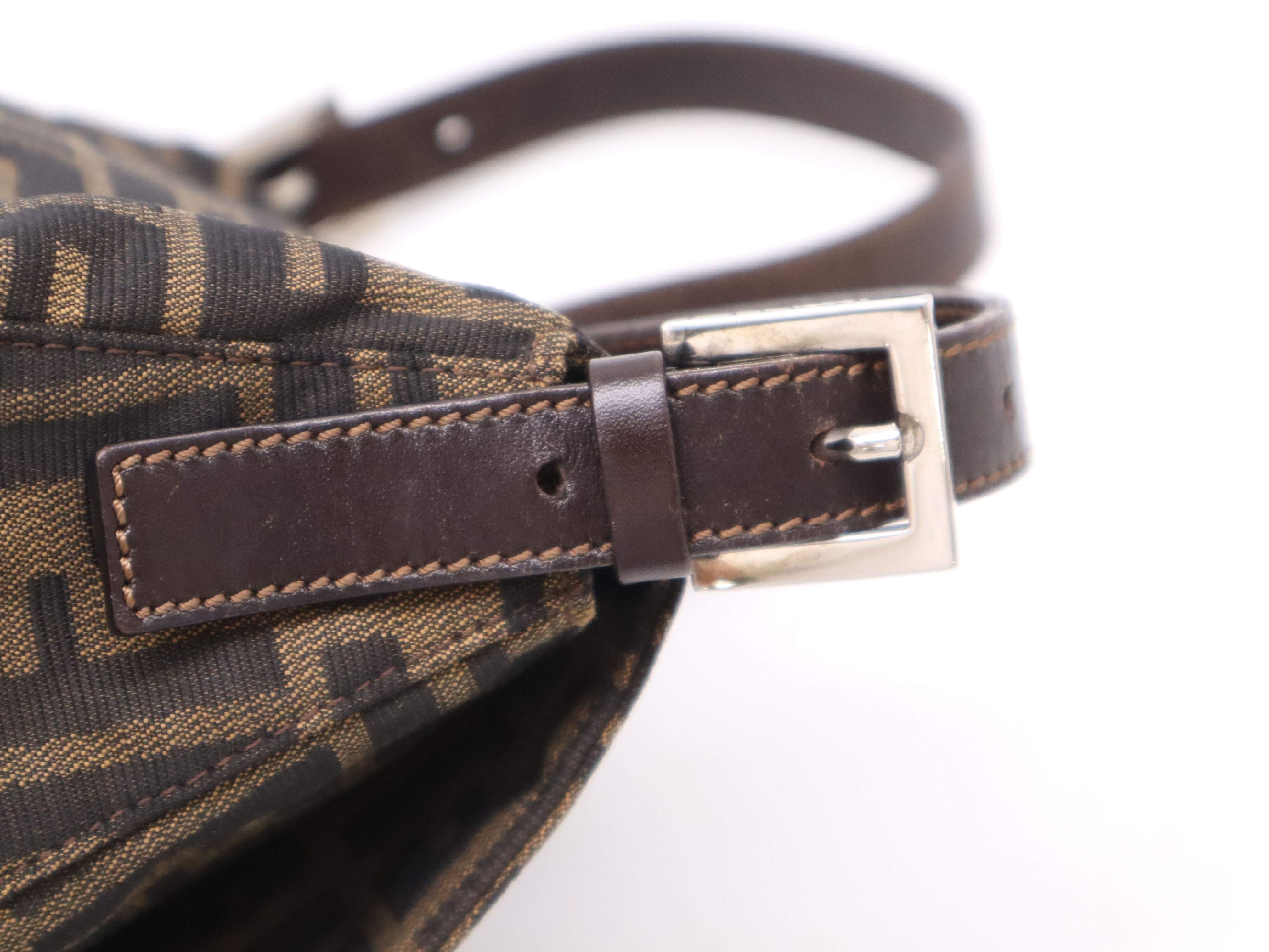 Canvas x Leather Zucca Pattern Shoulder Bag, Brown, Silver Hardware — view 7