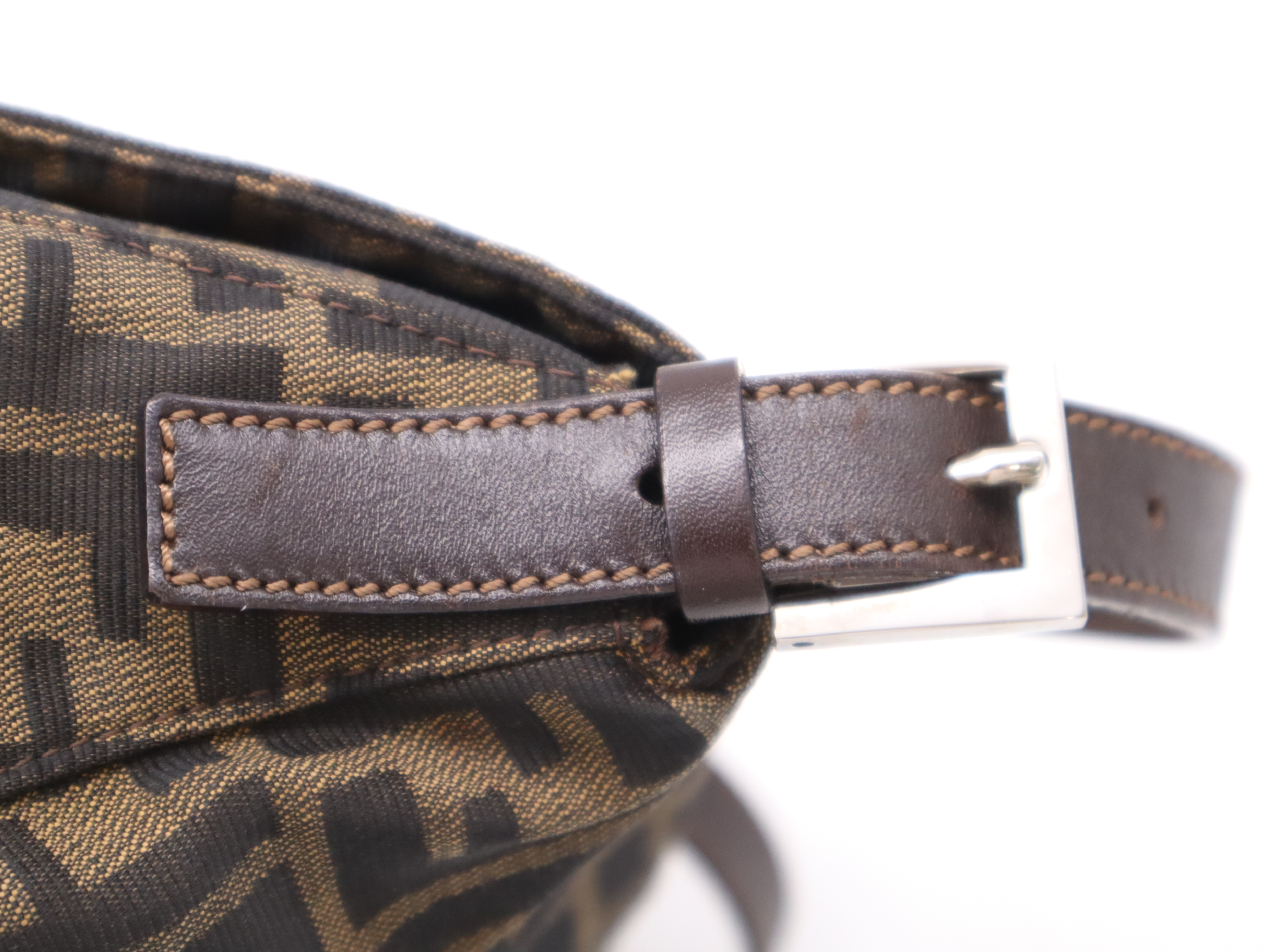 Canvas x Leather Zucca Pattern Shoulder Bag, Brown, Silver Hardware — view 8