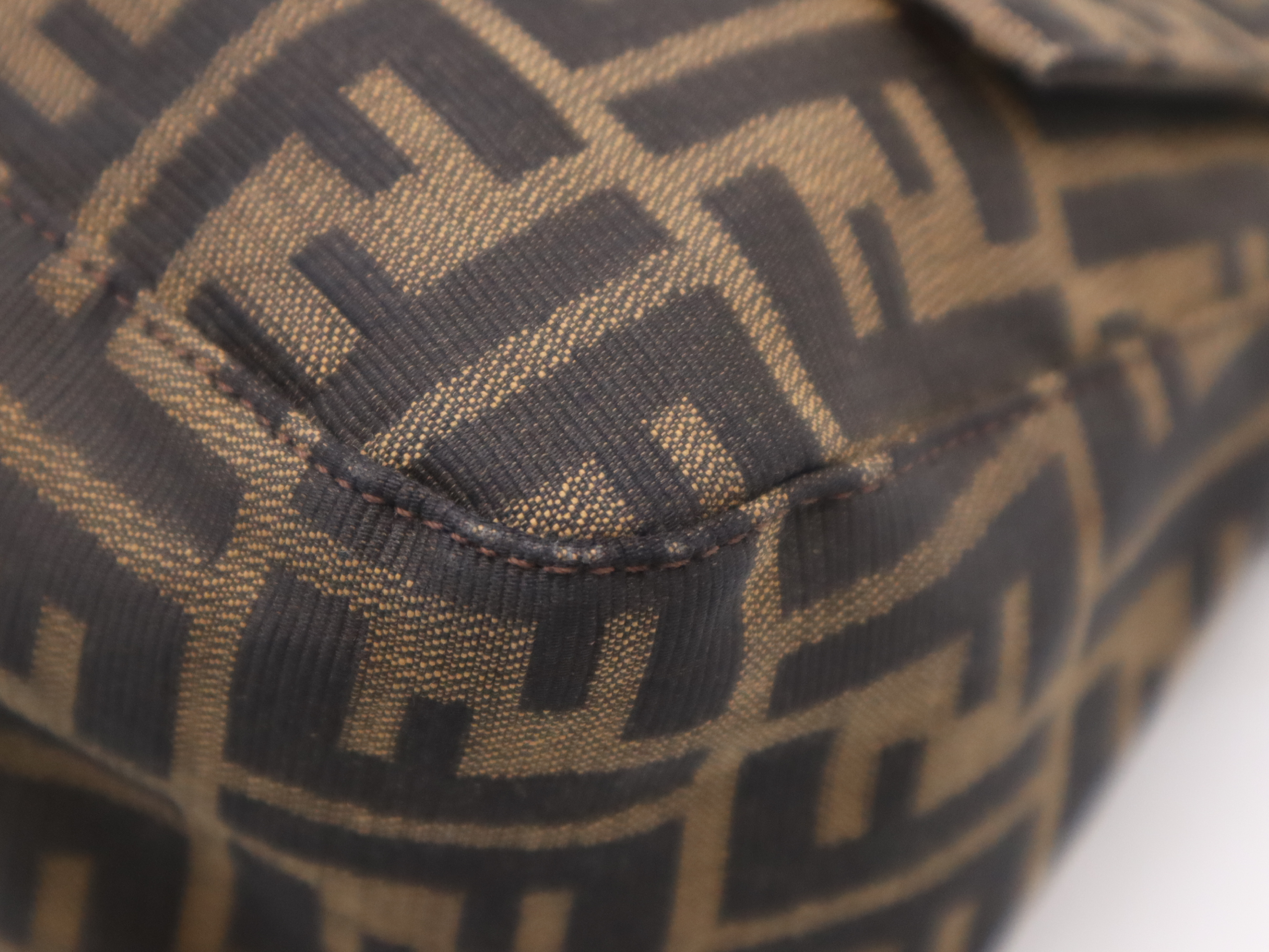 Canvas x Leather Zucca Pattern Shoulder Bag, Brown, Silver Hardware — view 9
