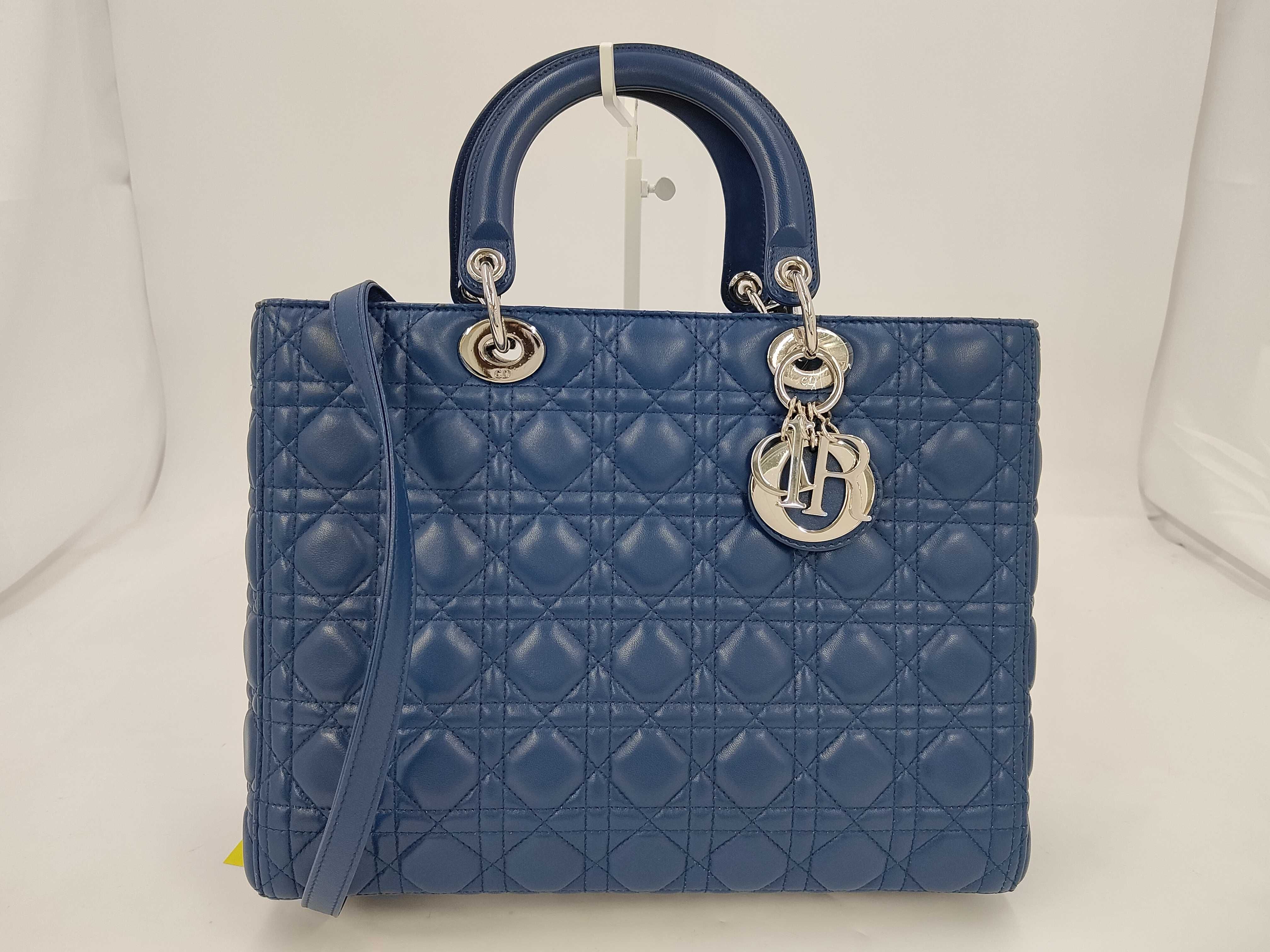 Lady Dior Large Cannage Lambskin 2-way Shoulder Bag with Silver Hardware, Blue