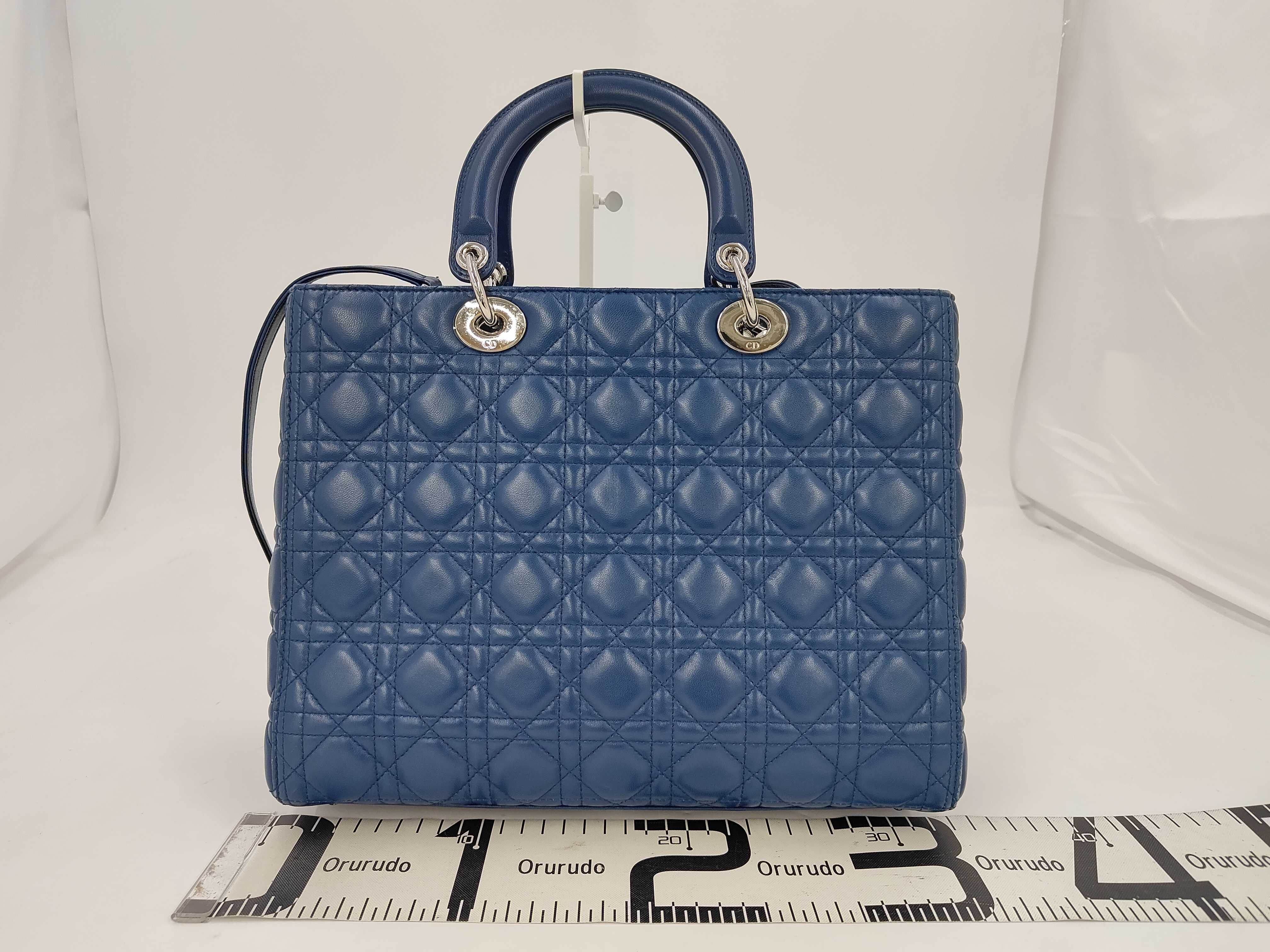 Lady Dior Large Cannage Lambskin 2-way Shoulder Bag with Silver Hardware, Blue — view 2