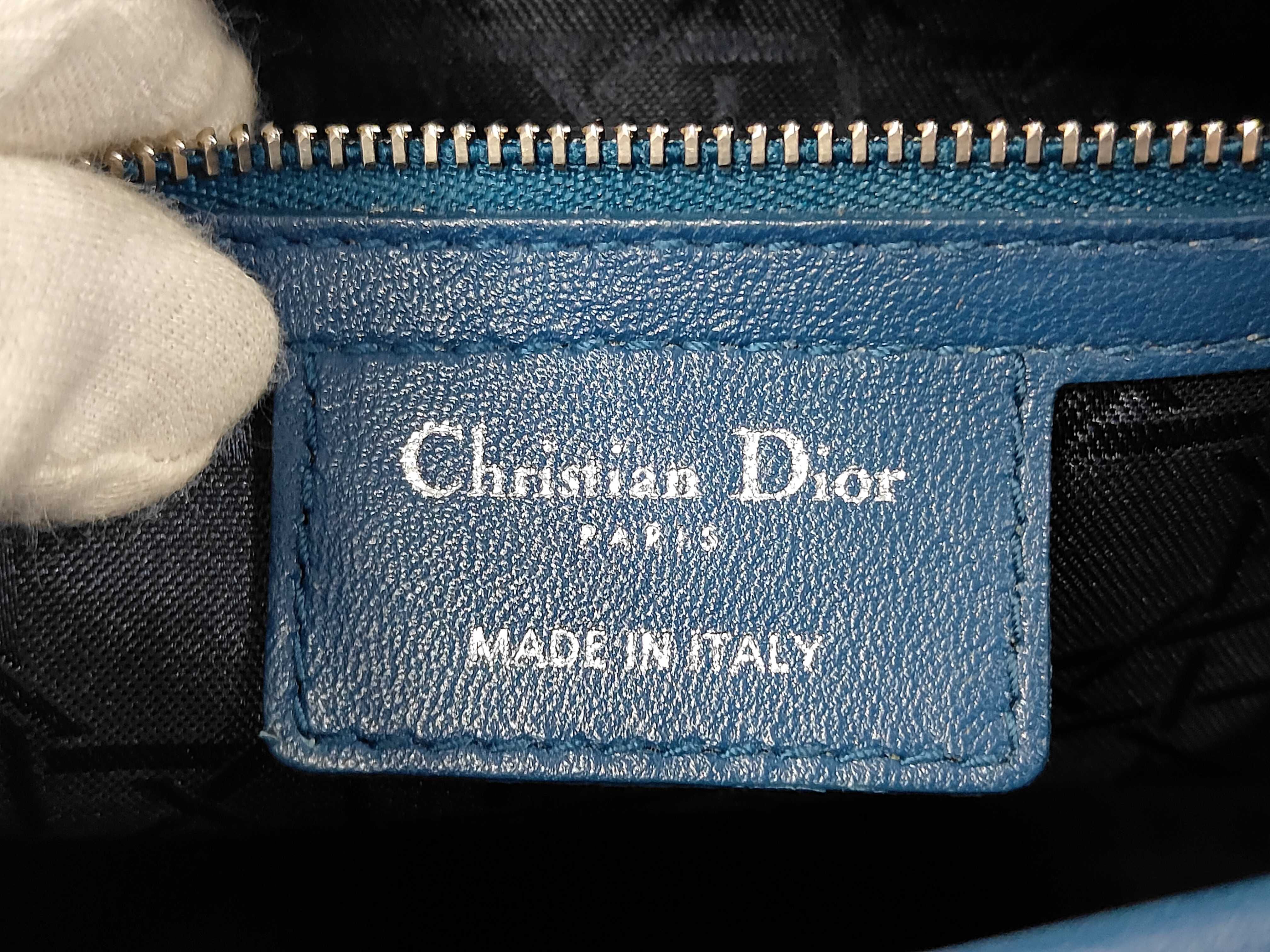Lady Dior Large Cannage Lambskin 2-way Shoulder Bag with Silver Hardware, Blue — view 11