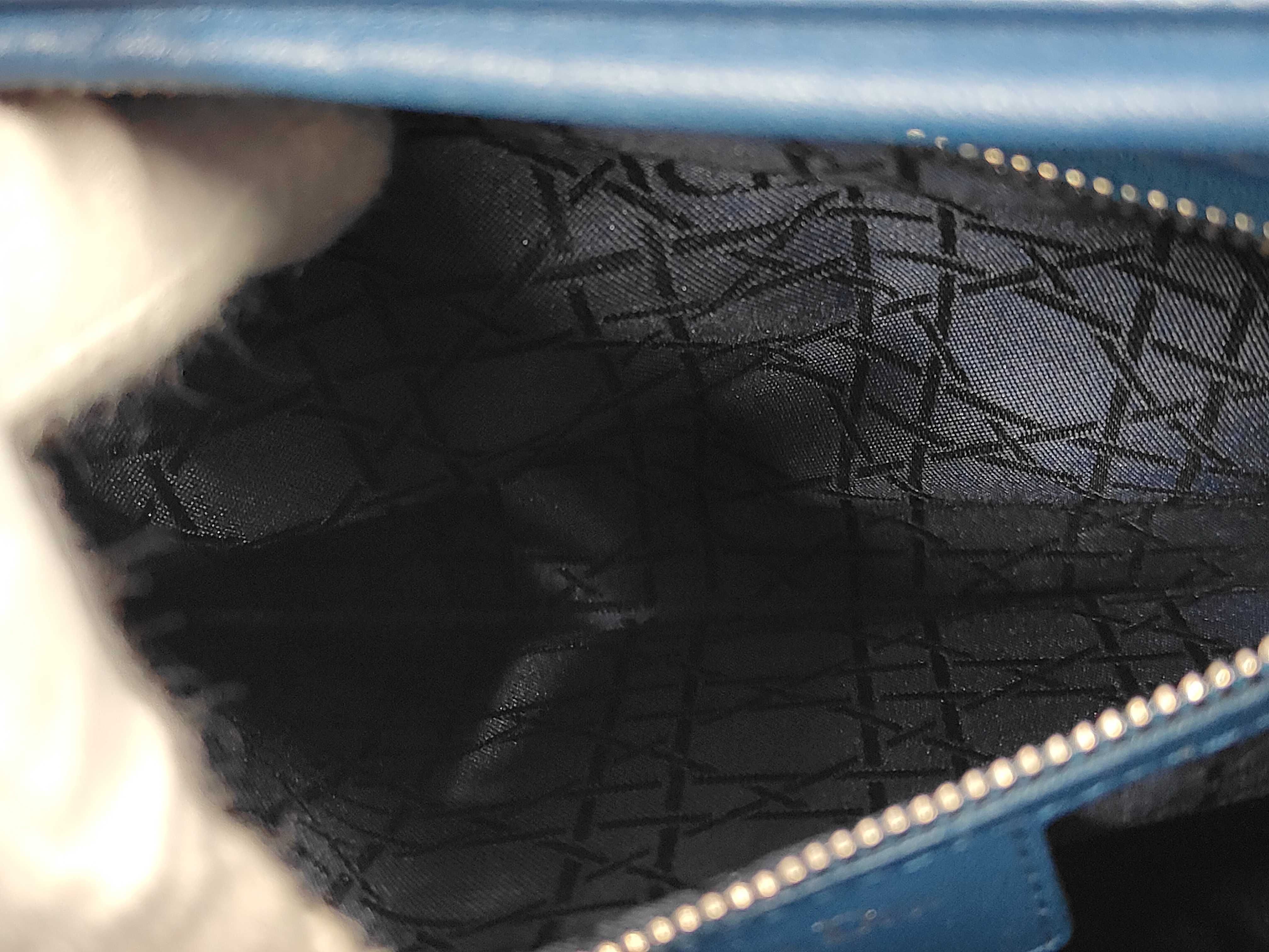 Lady Dior Large Cannage Lambskin 2-way Shoulder Bag with Silver Hardware, Blue — view 12