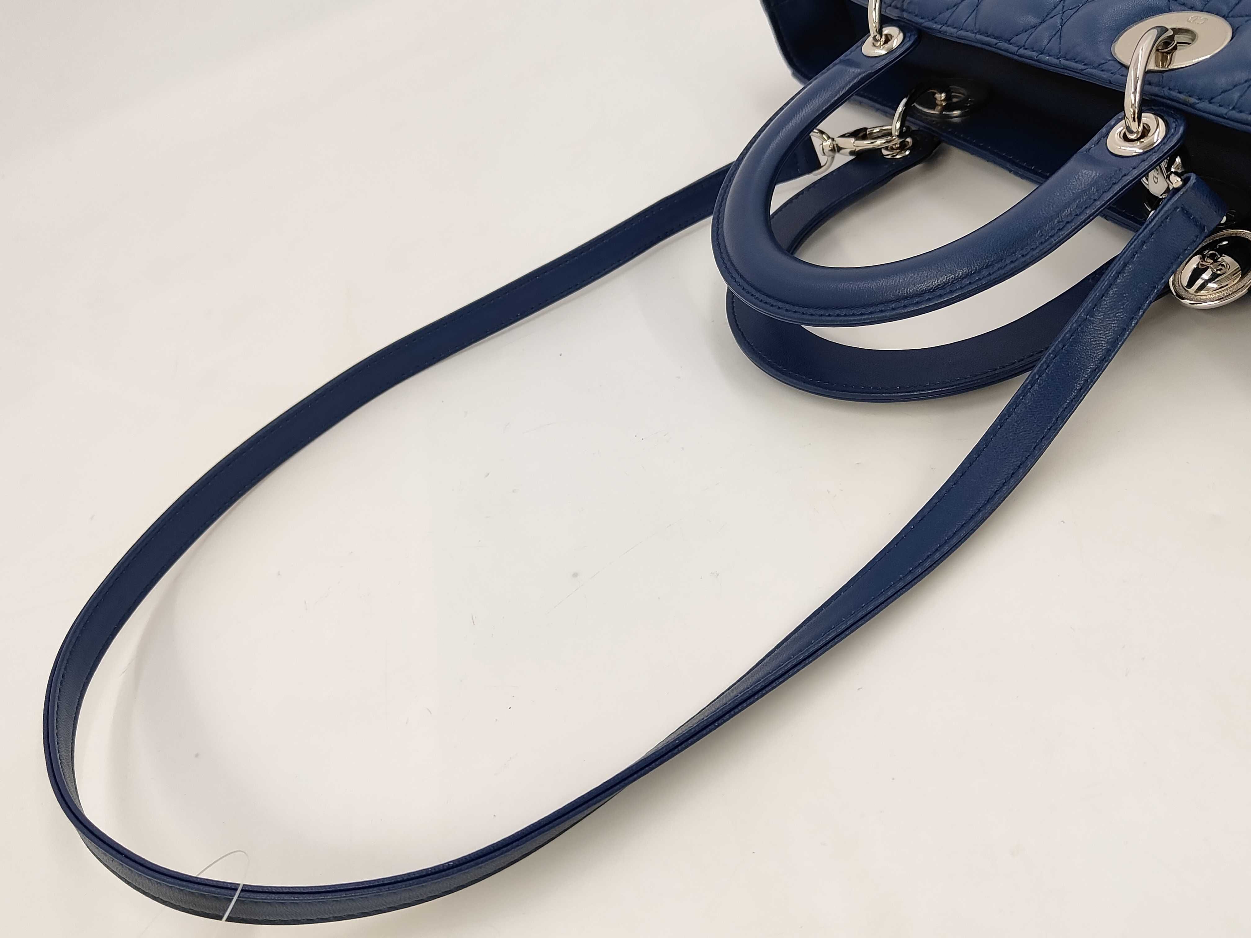 Lady Dior Large Cannage Lambskin 2-way Shoulder Bag with Silver Hardware, Blue — view 3