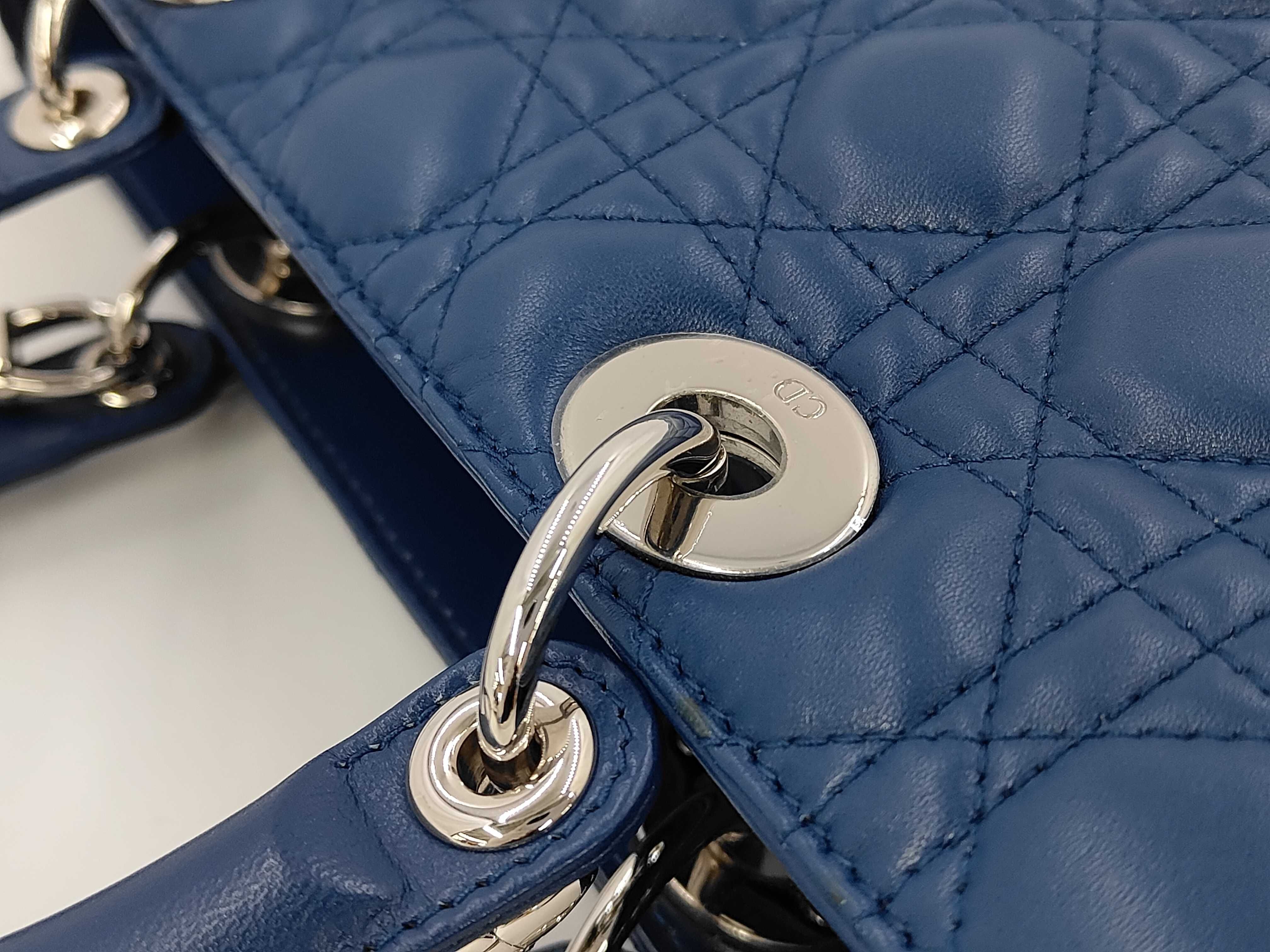Lady Dior Large Cannage Lambskin 2-way Shoulder Bag with Silver Hardware, Blue — view 5