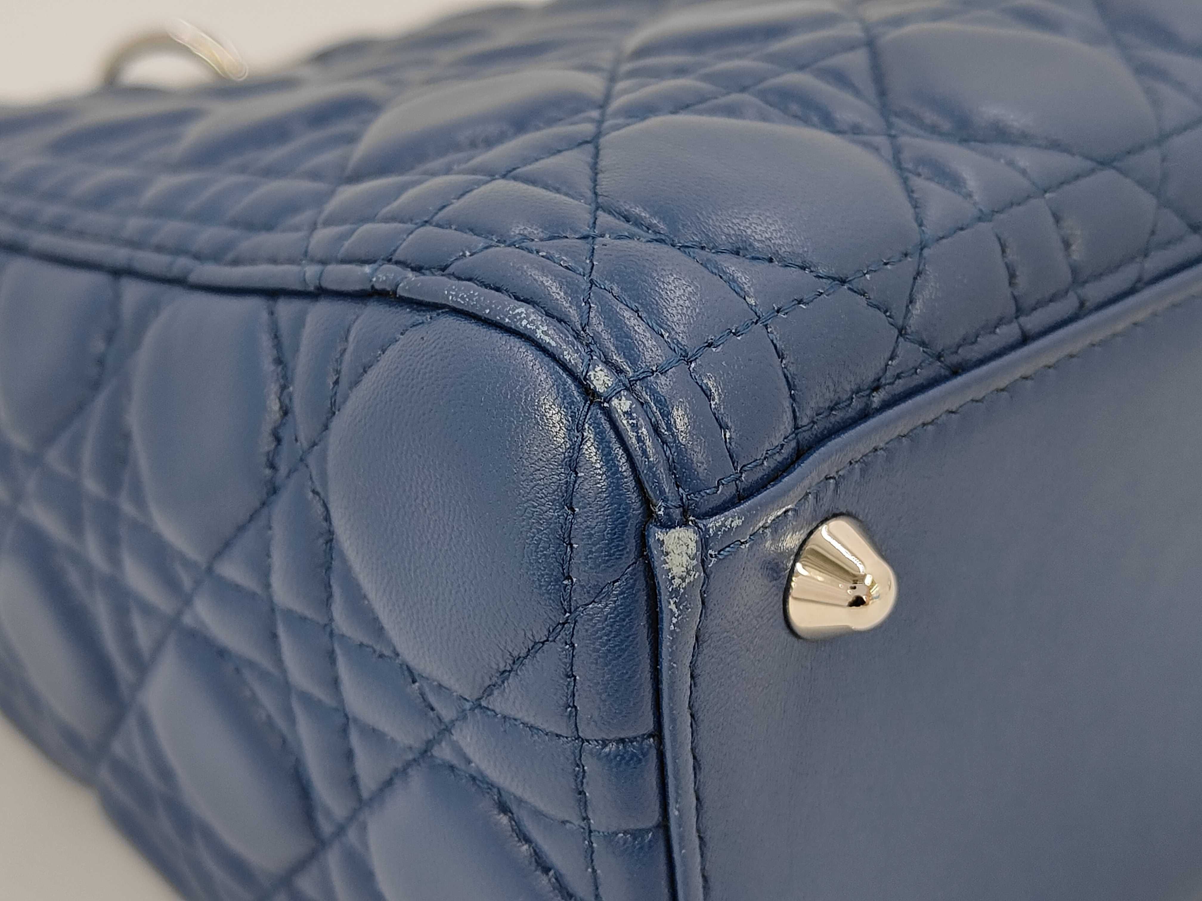 Lady Dior Large Cannage Lambskin 2-way Shoulder Bag with Silver Hardware, Blue — view 7