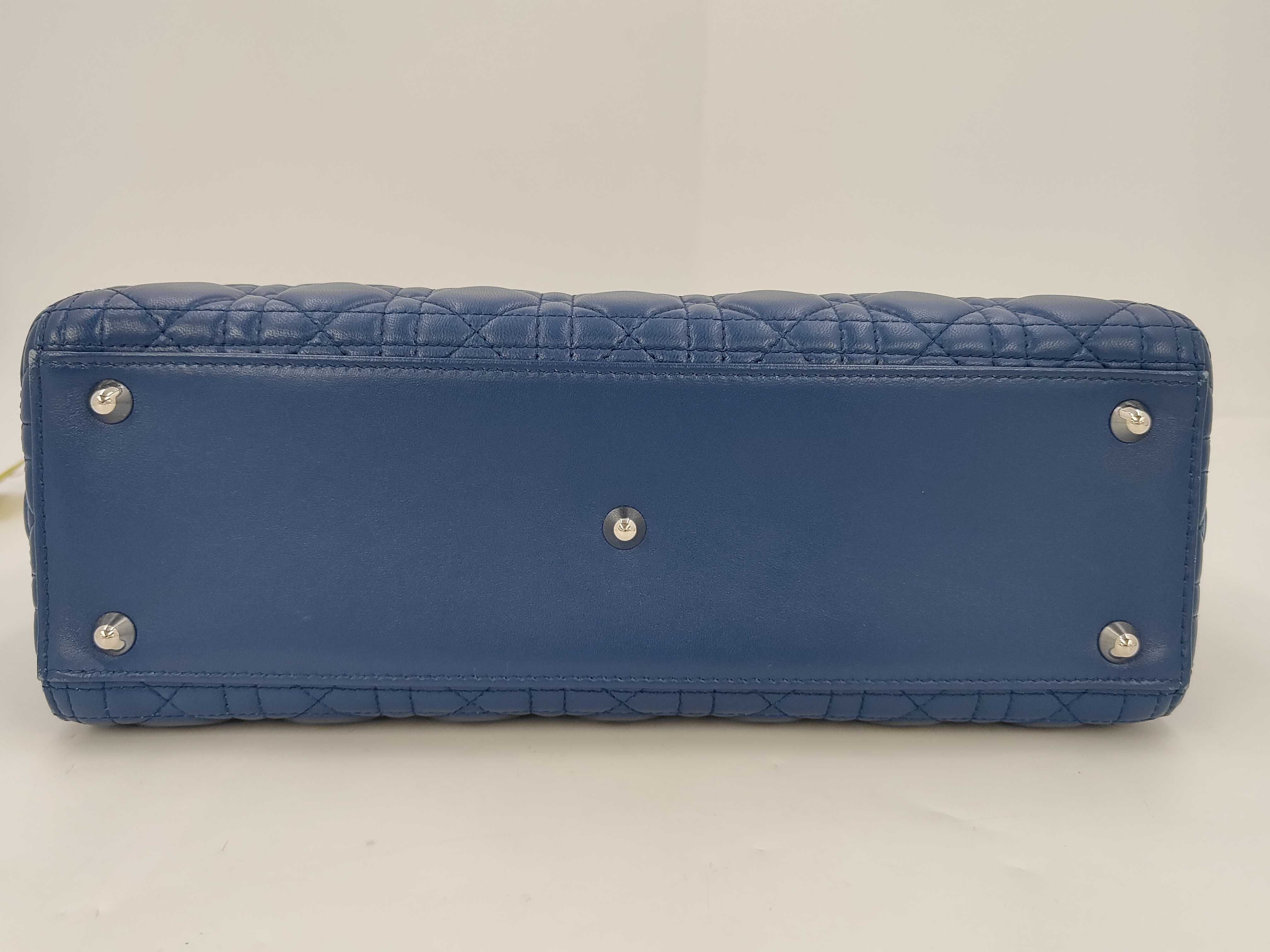 Lady Dior Large Cannage Lambskin 2-way Shoulder Bag with Silver Hardware, Blue — view 8