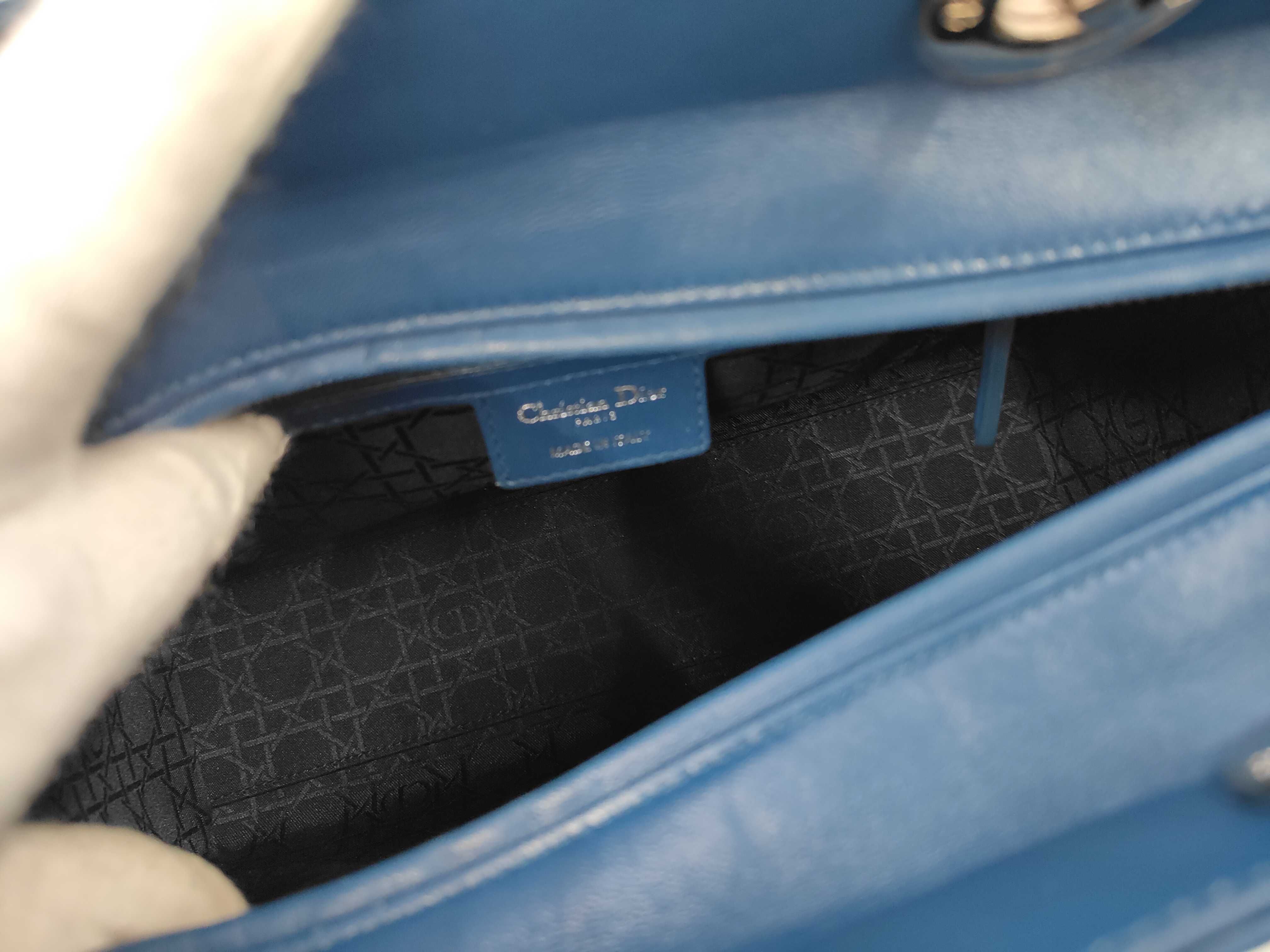 Lady Dior Large Cannage Lambskin 2-way Shoulder Bag with Silver Hardware, Blue — view 10